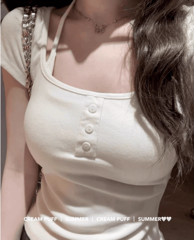Halter neck short sleeve (built-in cap) - 이미지 5