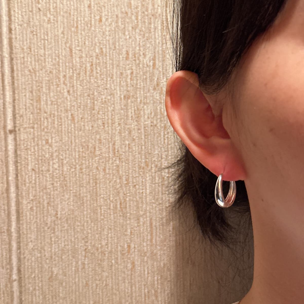 Silver925 14mm Outer Diameter Teardrop Shape Daily One-Touch Silver Earrings - 이미지 6
