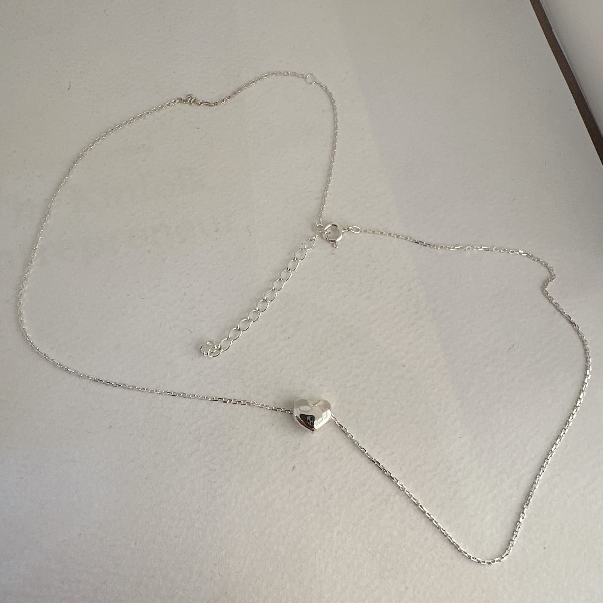 Silver 925 Lovely Pass Heart Pendant Daily Square Chain Silver Necklace - 이미지 7