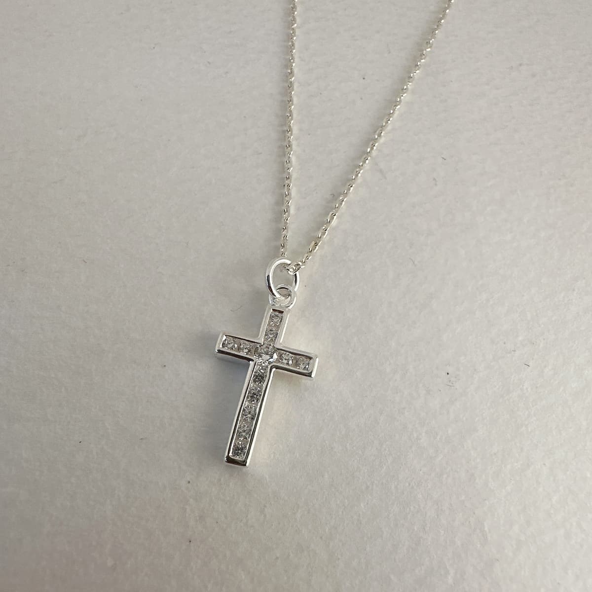 Silver 925 Cubic-Set Cross Pendant Daily Silver Necklace - 이미지 3