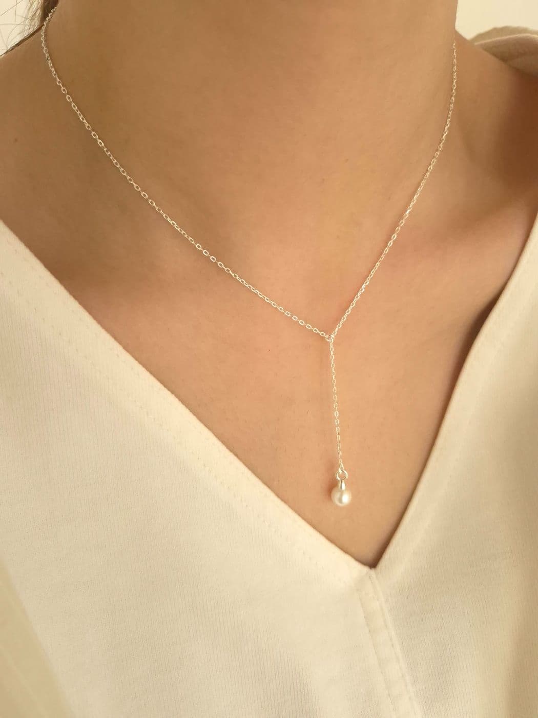 Silver 925 Pearl Y-Line Necklace N220480284 - 이미지 1