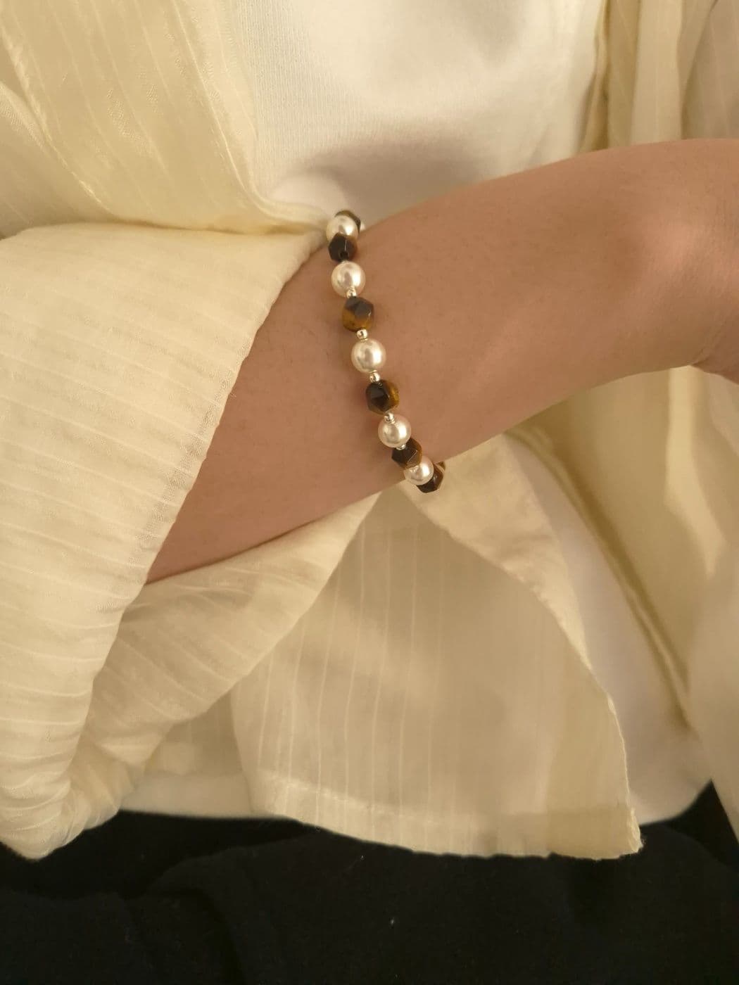 Silver 925 Tiger Eye-Pearl Handmade Bracelet B260424920 - 이미지 3