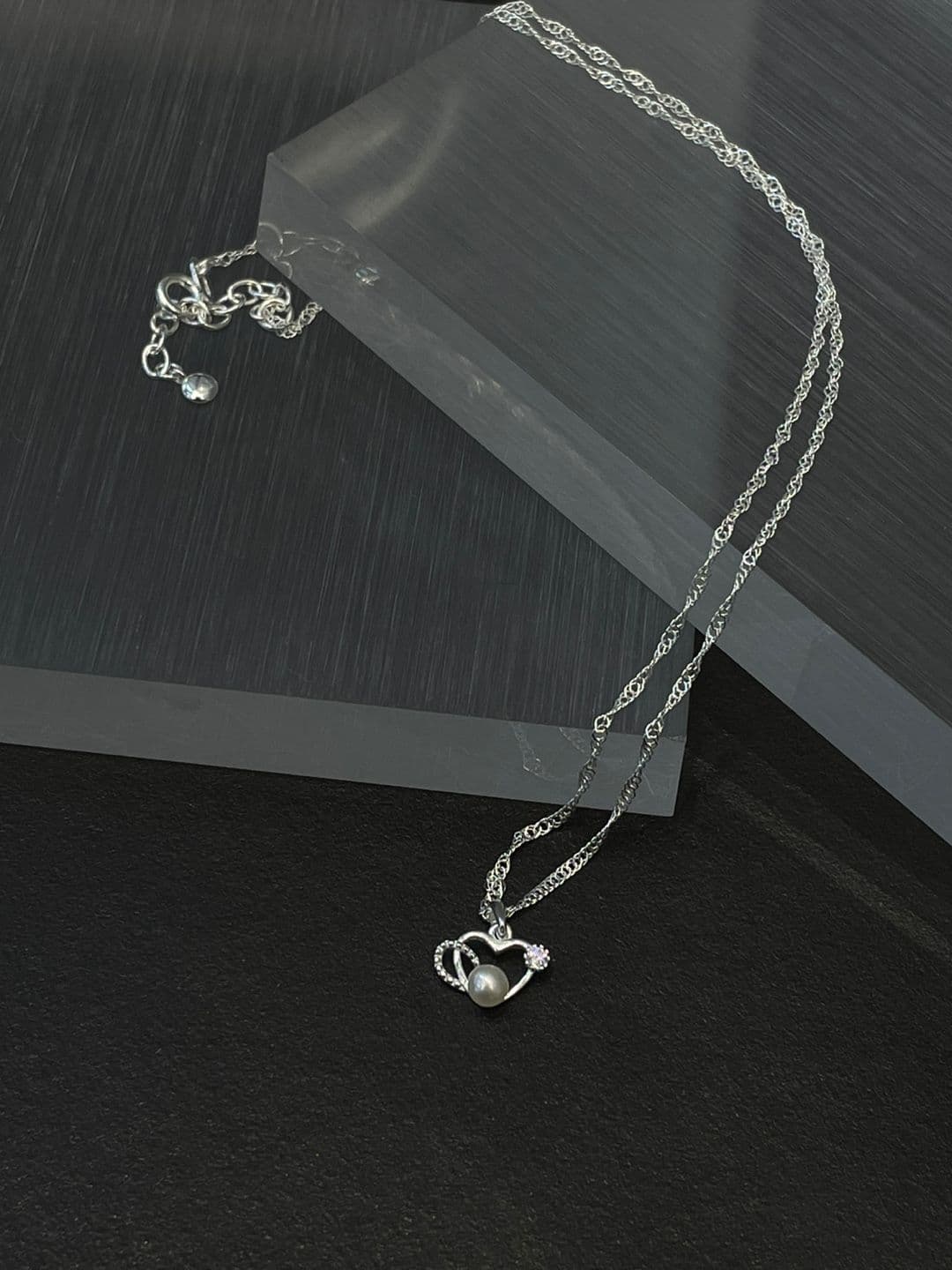 Silver 925 Double Heart Pearl-Cubic Necklace N260445546 - 이미지 7
