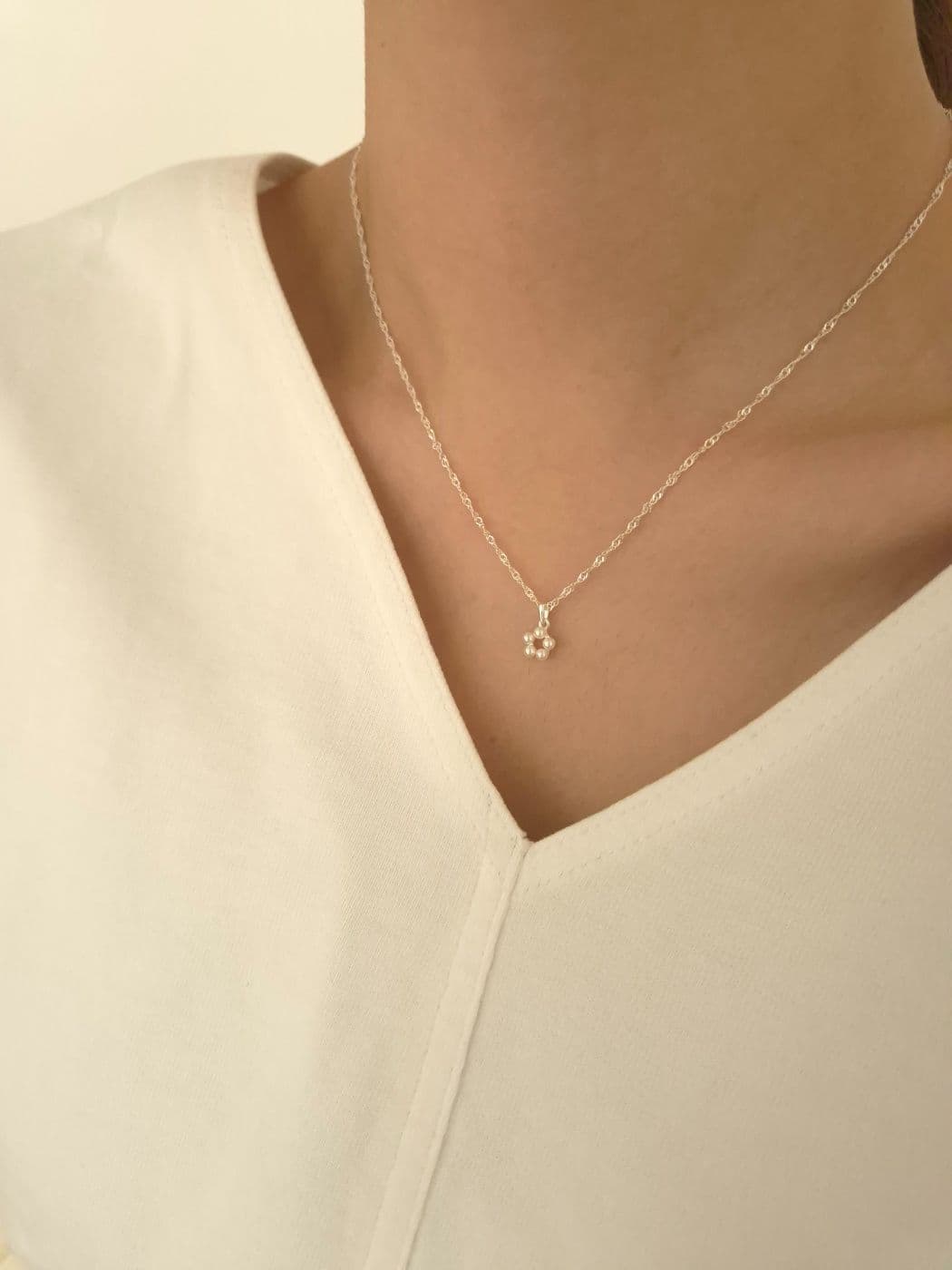 Silver 925 Pearl Flower Point Necklace N260493305 - 이미지 3