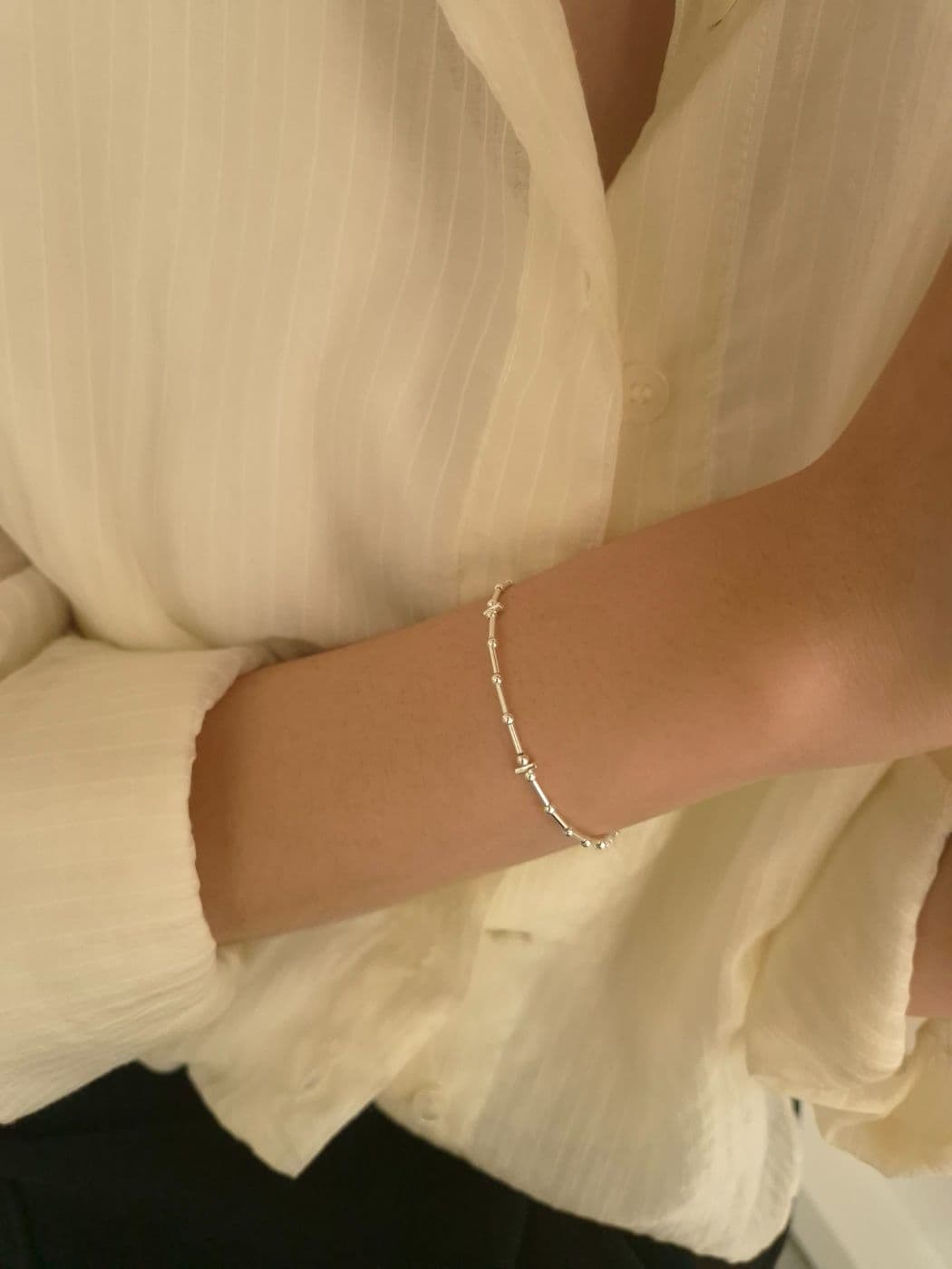 Silver 925 Silver Ball Stick Simple Bracelet B260490033 - 이미지 2