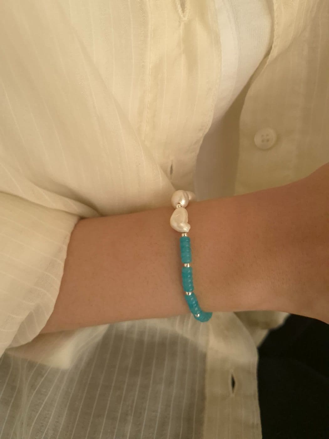 Silver 925 Freshwater Pearl Handmade Bracelet B260452858 - 이미지 1