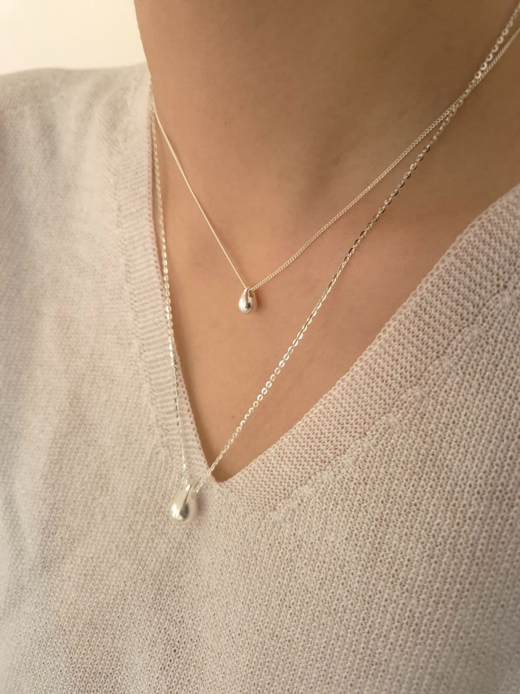 Silver 925 Small-Big Teardrop 40-70cm Necklace N260427052 - 이미지 1
