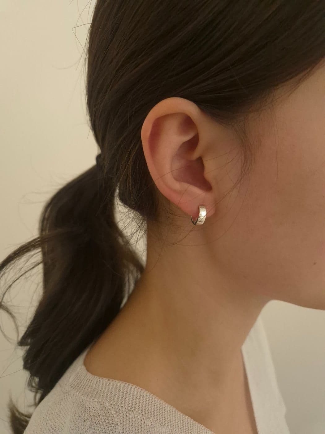 Silver 925 Bold 13mm One-Touch Earrings E260471351 - 이미지 3