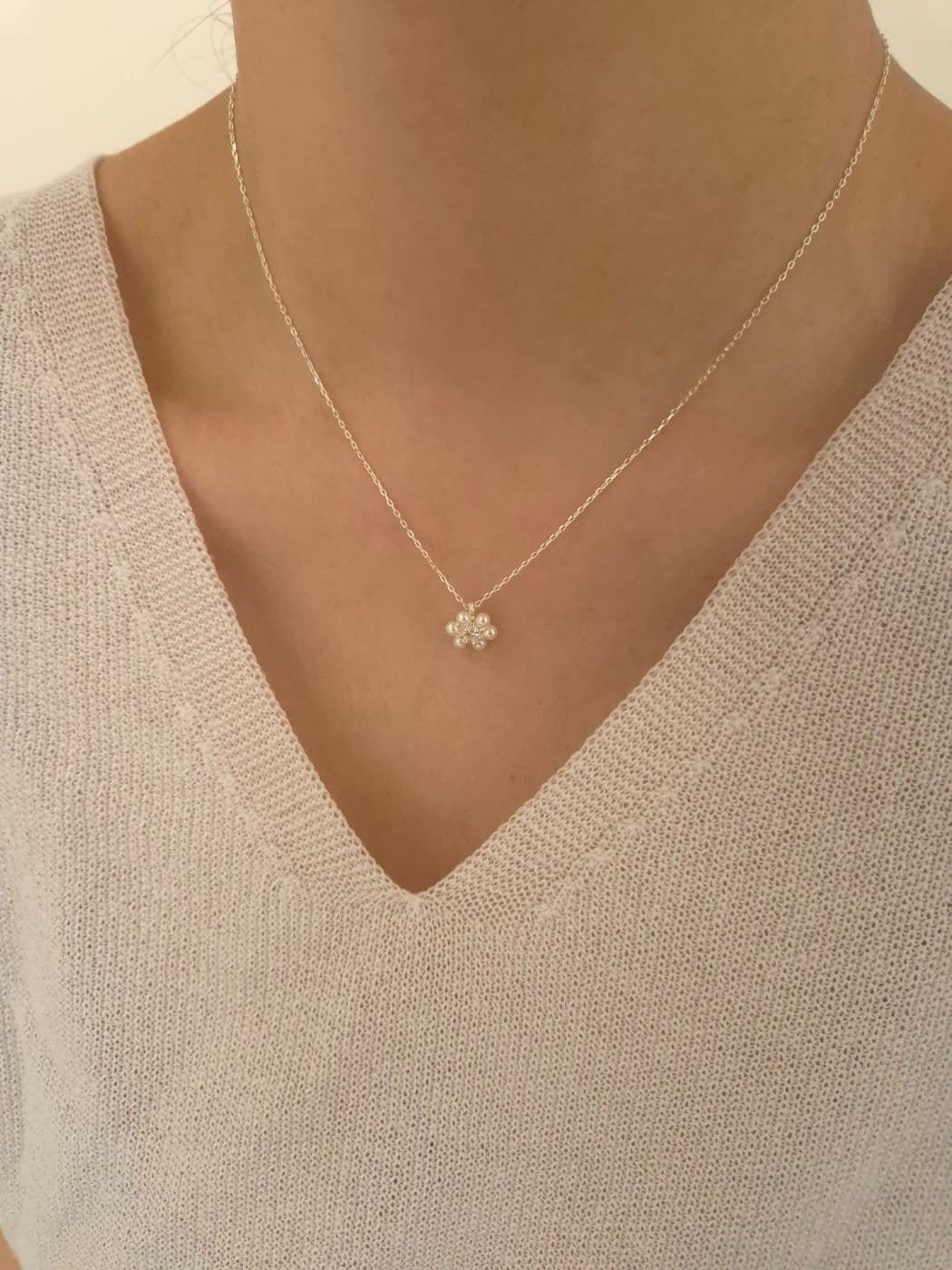 Silver 925 Pearl Cubic Flower Necklace N230545155 - 이미지 3