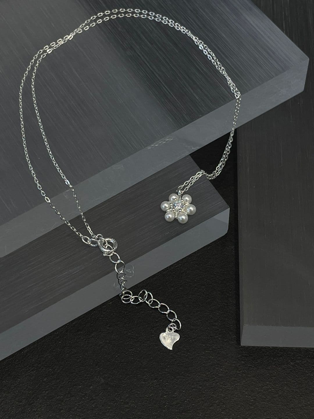 Silver 925 Pearl Cubic Flower Necklace N230545155 - 이미지 6