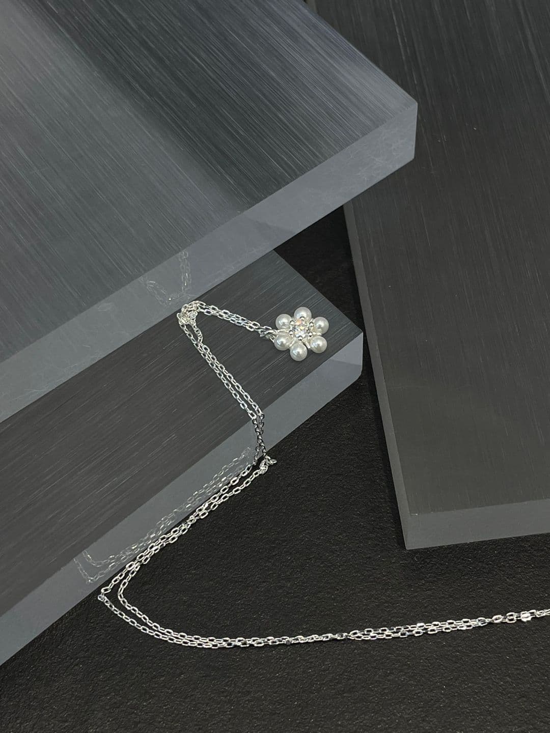 Silver 925 Pearl Cubic Flower Necklace N230545155 - 이미지 9