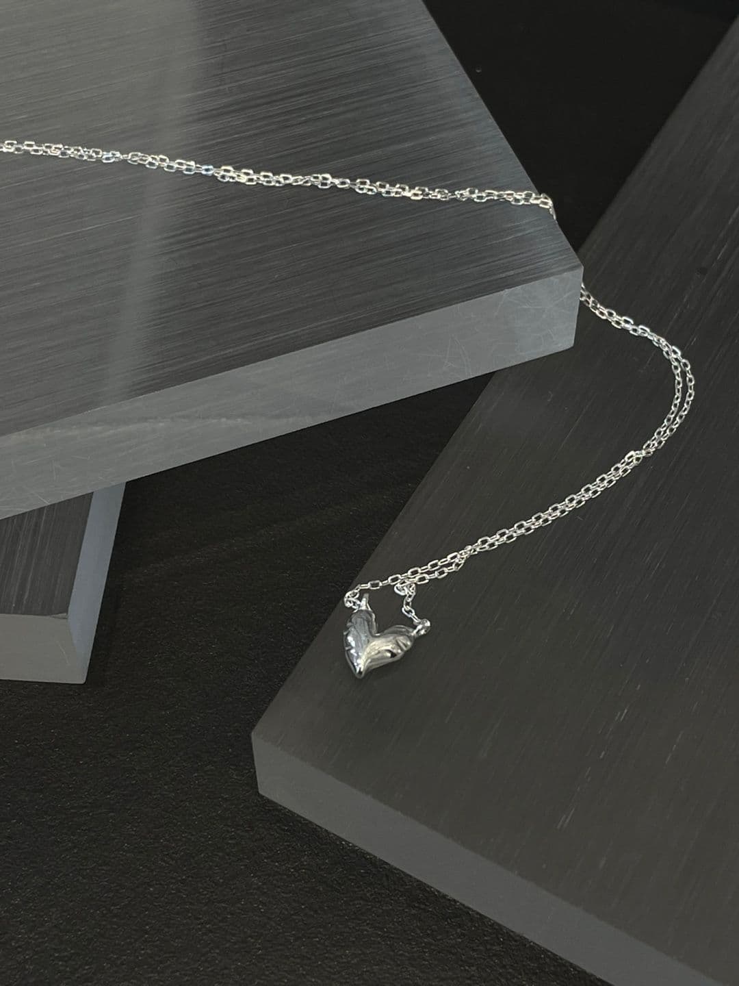 Silver 925 Small Rough Heart Pendant Necklace N230747953 - 이미지 5