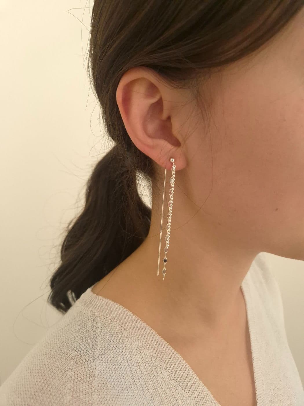 Silver 925 Multi-Layered Drop Earrings E230450639 - 이미지 2