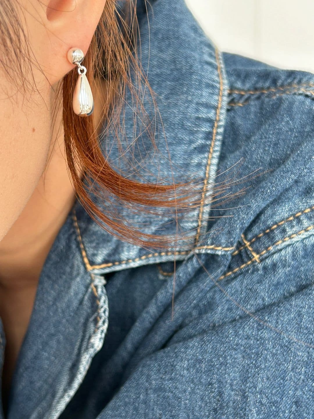 Silver 925 Matte Rough Teardrop Dangle Earrings E240599702 - 이미지 3