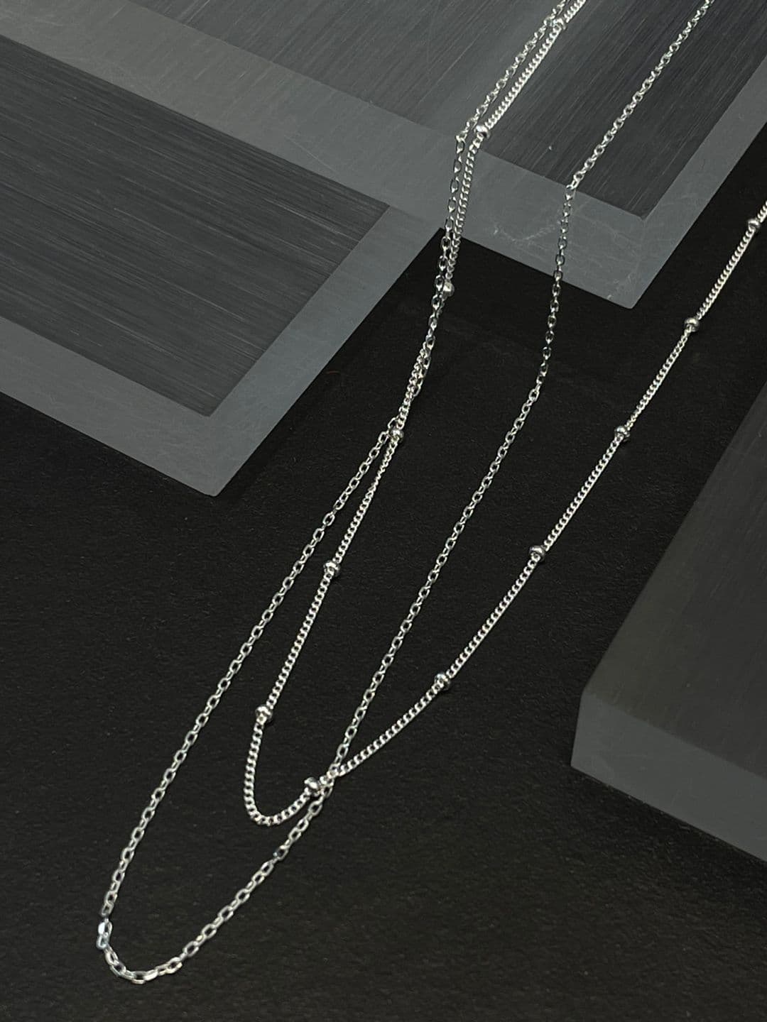 Silver 925 Double Chain Silver Ball Necklace N260456476 - 이미지 5