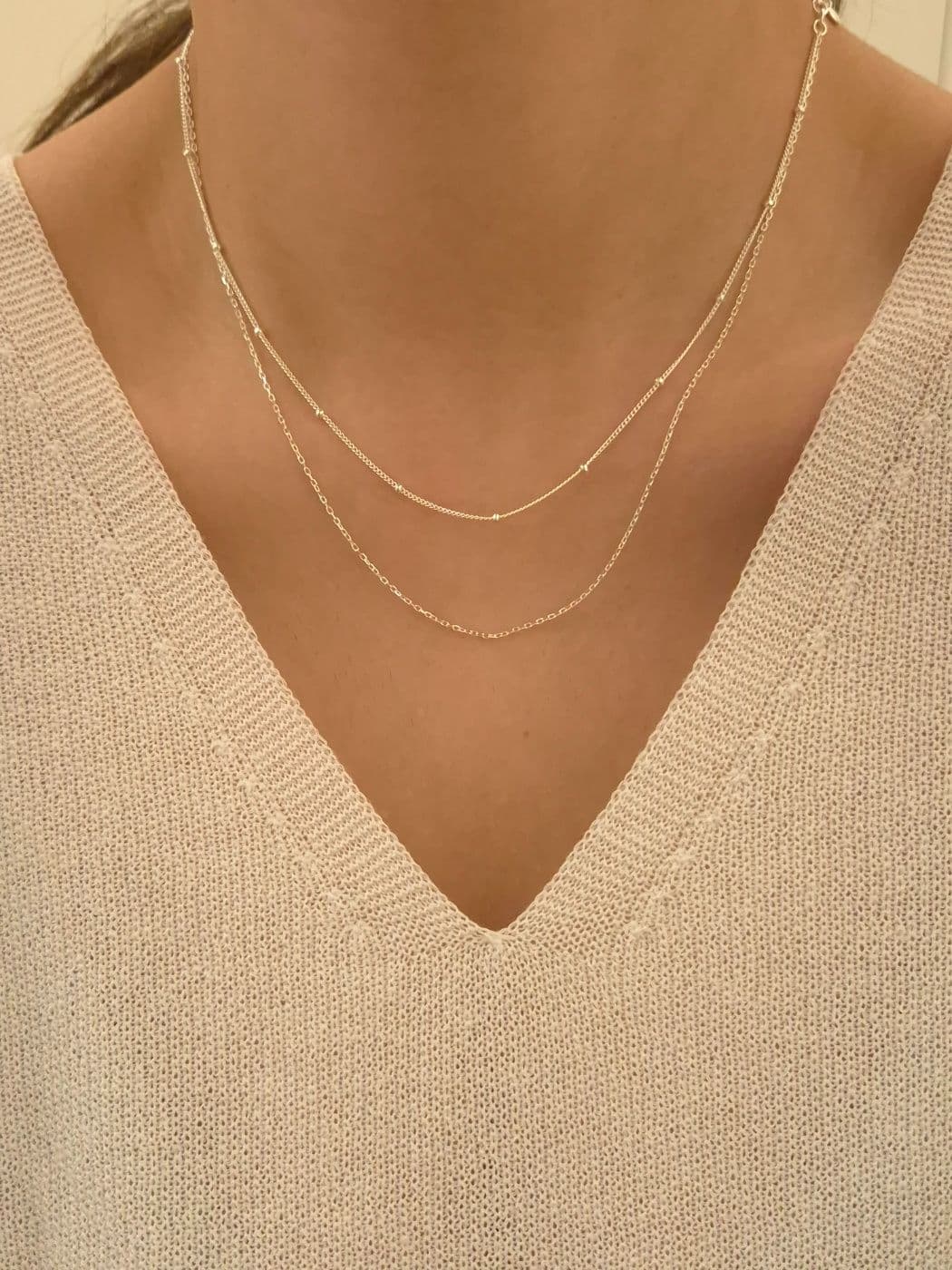 Silver 925 Double Chain Silver Ball Necklace N260456476 - 이미지 2