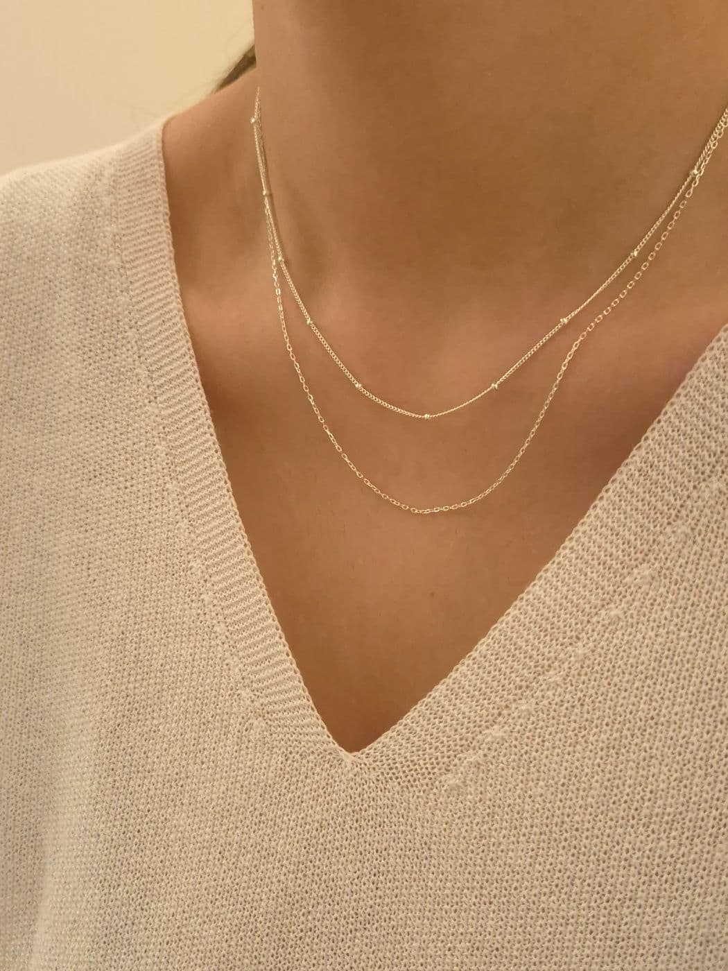 Silver 925 Double Chain Silver Ball Necklace N260456476 - 이미지 1