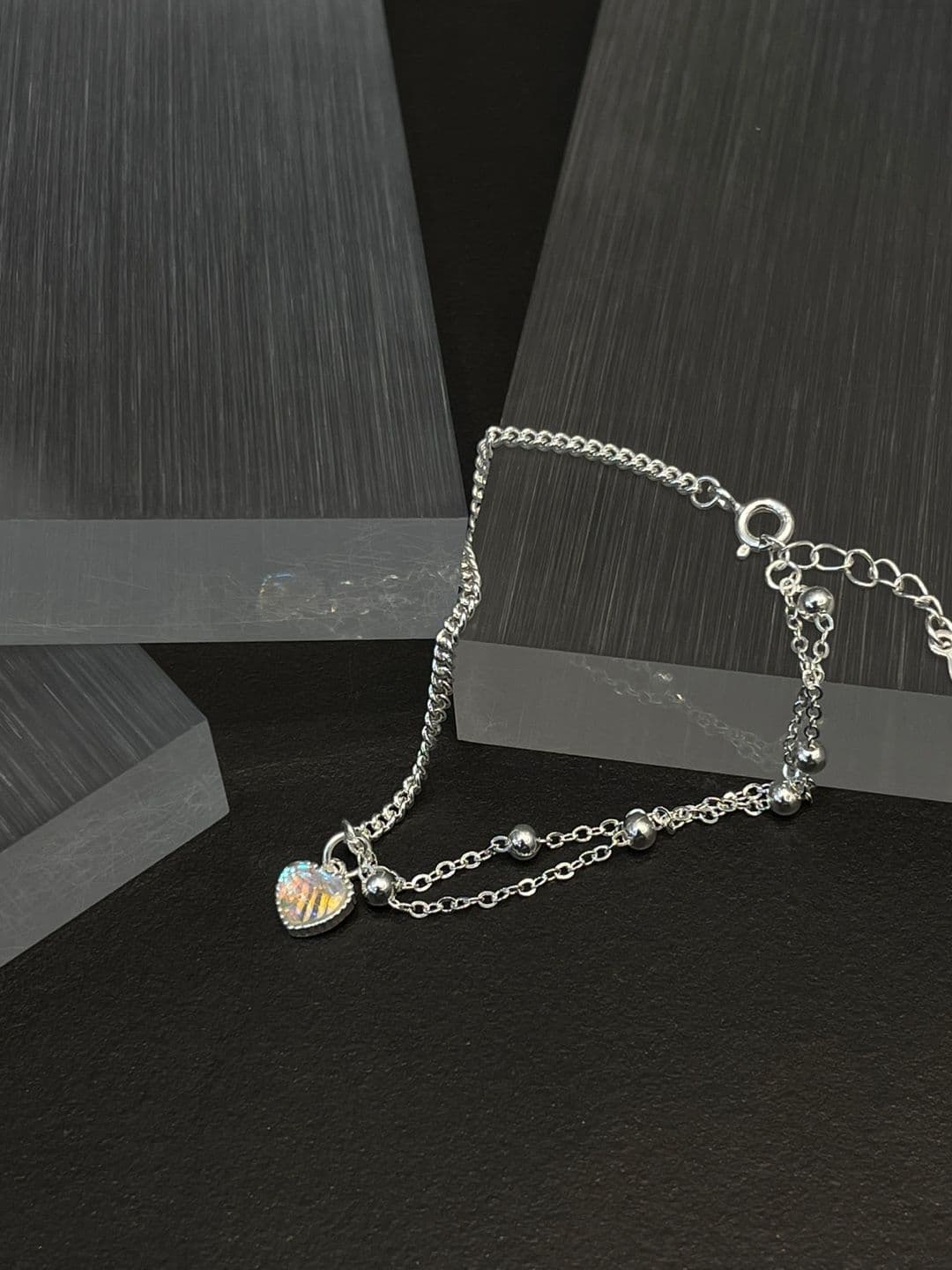 Silver 925 Heart Aurora Chain Silver Ball Bracelet B221220258 - 이미지 5
