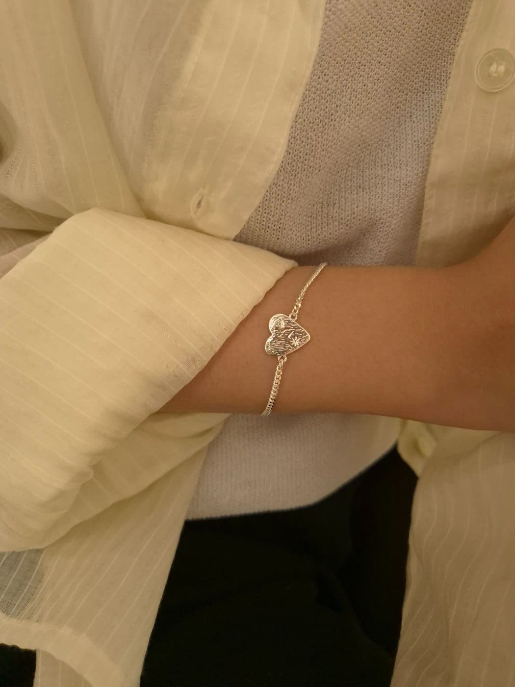 Silver 925 Big Chain Rough Heart Bracelet B260440325 - 이미지 5