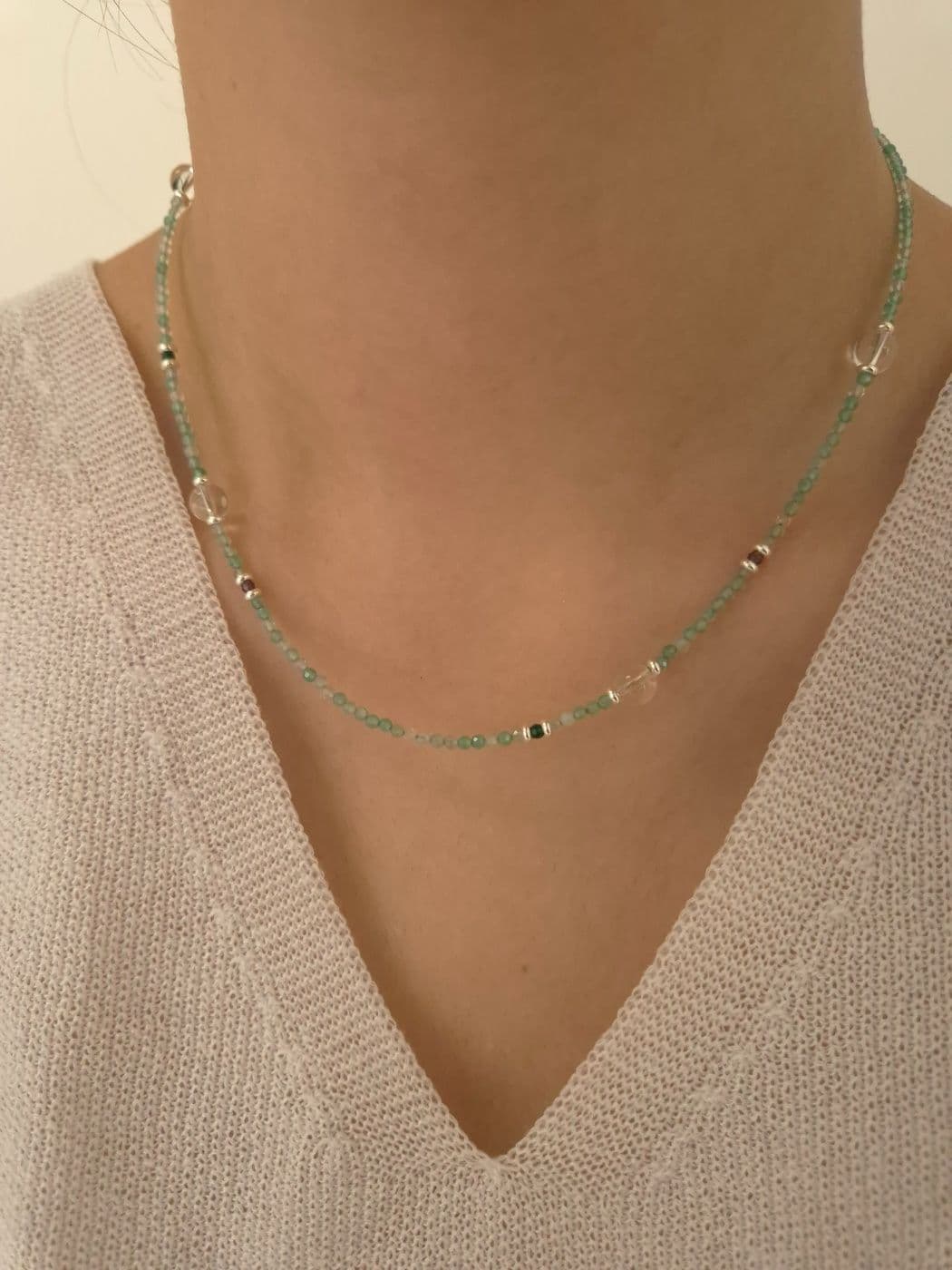 Silver 925 Crystal Gemstone Mix Handmade Necklace N260409345 - 이미지 3