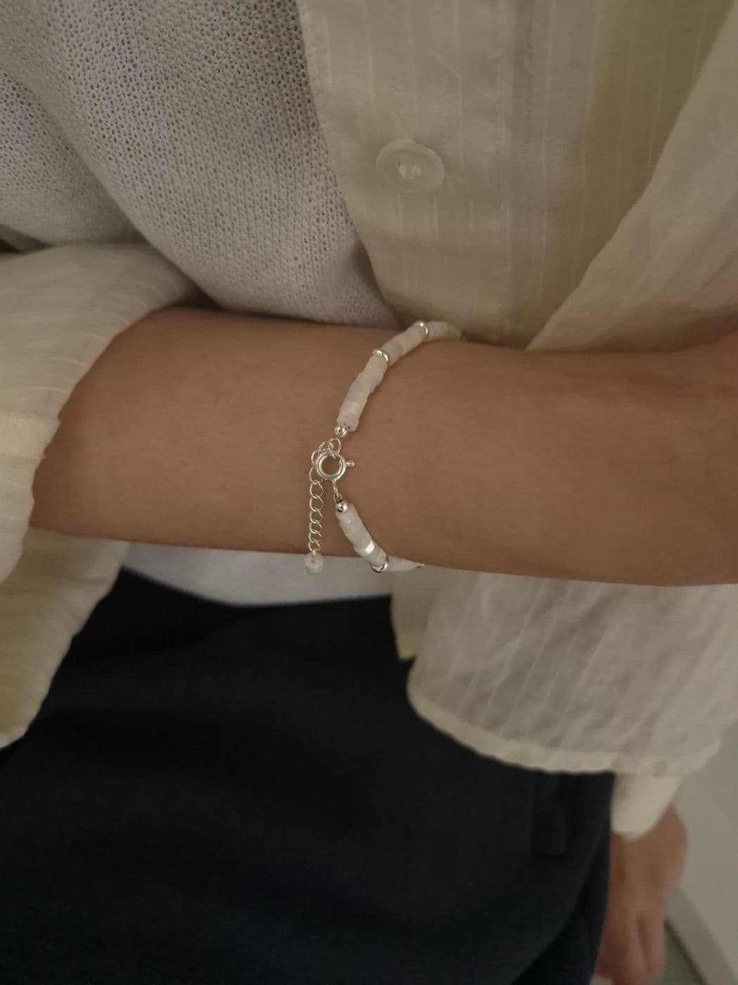 Silver 925 Freshwater Pearl Mother-of-Pearl Handmade Bracelet B260550810 - 이미지 2
