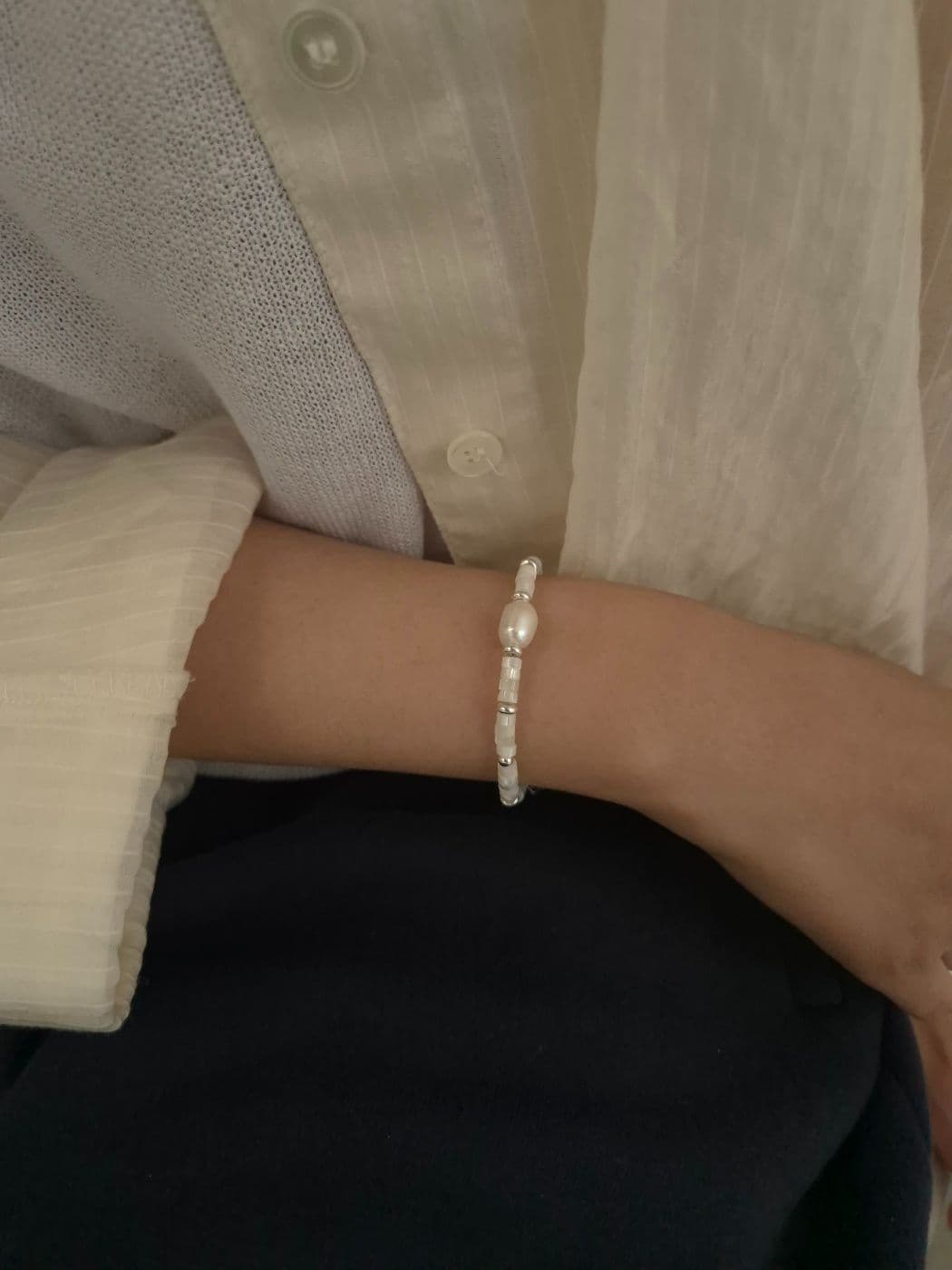 Silver 925 Freshwater Pearl Mother-of-Pearl Handmade Bracelet B260550810 - 이미지 3