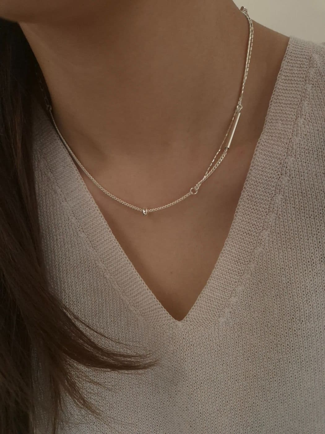 Silver 925 Layered Chain Stick Necklace N260429130 - 이미지 1