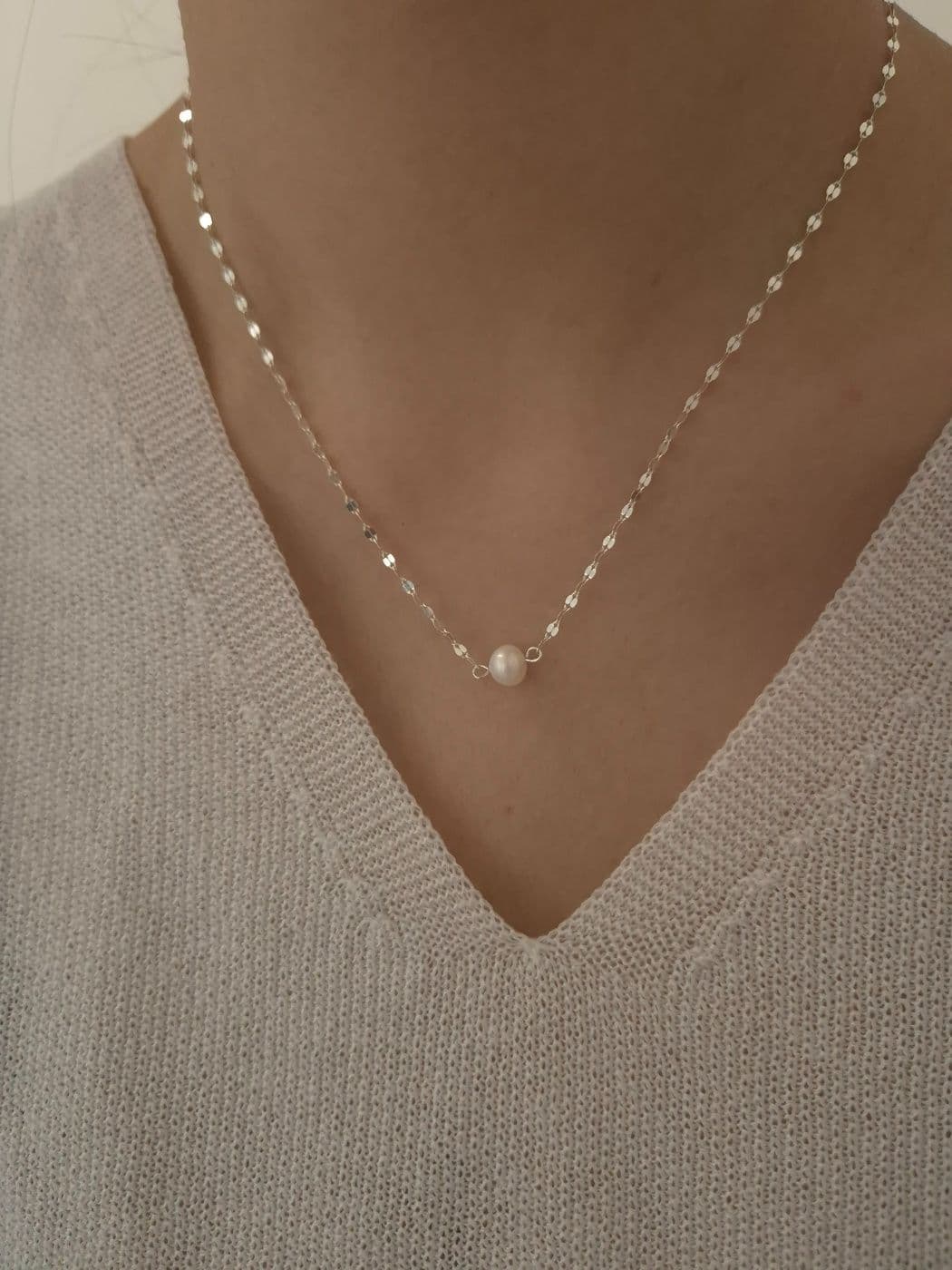 Silver 925 Cut Chain Freshwater Pearl Necklace N221206390 - 이미지 2