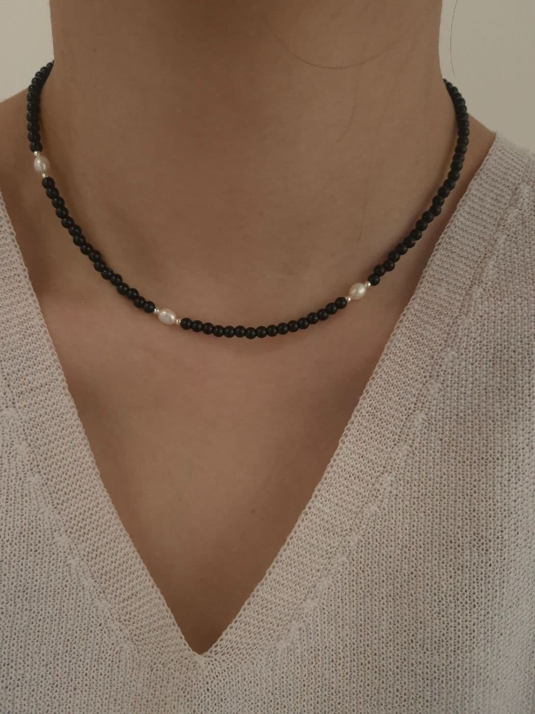 Silver 925 Freshwater Pearl Onyx Handmade Necklace N260527808 - 이미지 10