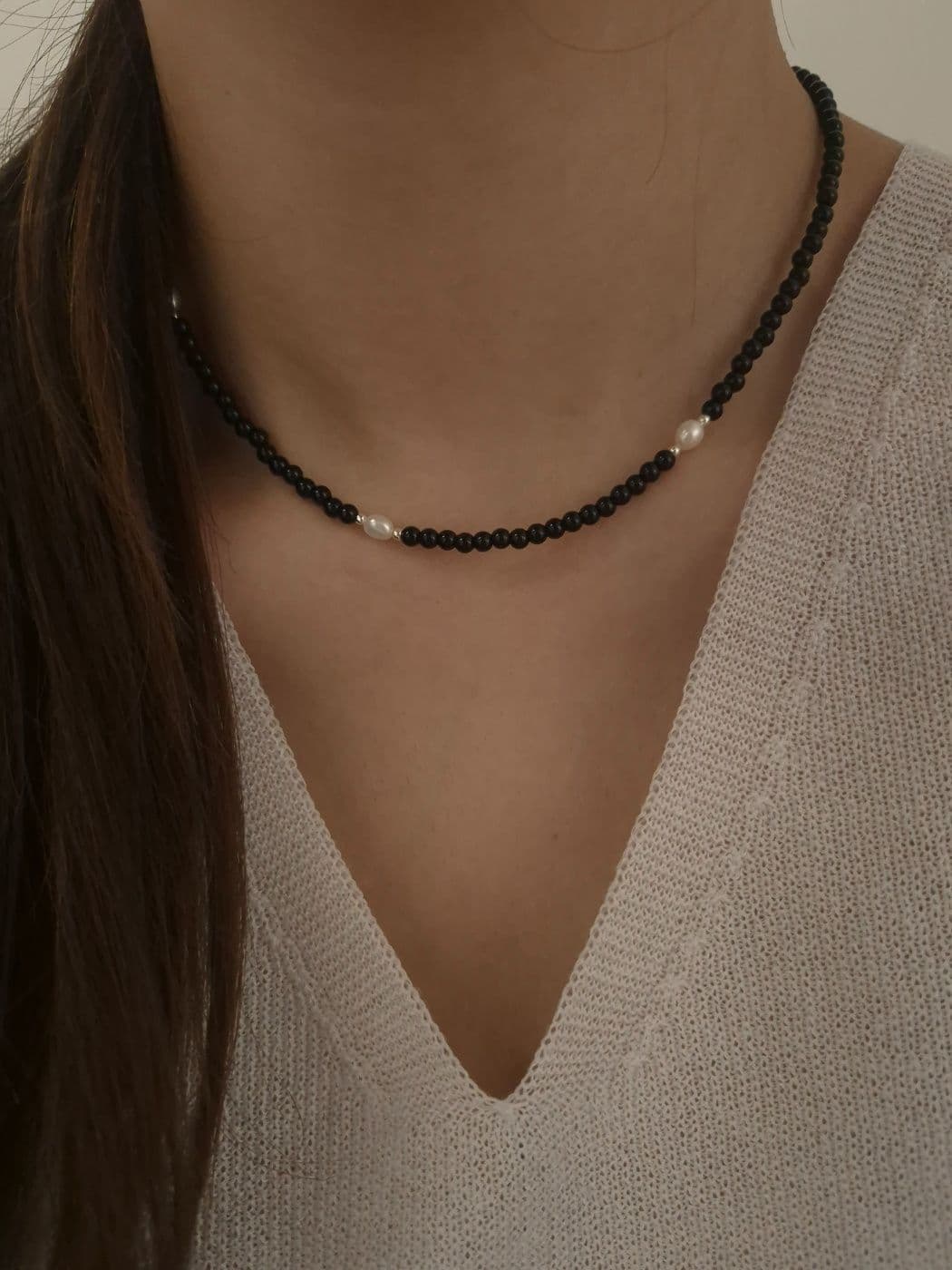 Silver 925 Freshwater Pearl Onyx Handmade Necklace N260527808 - 이미지 9