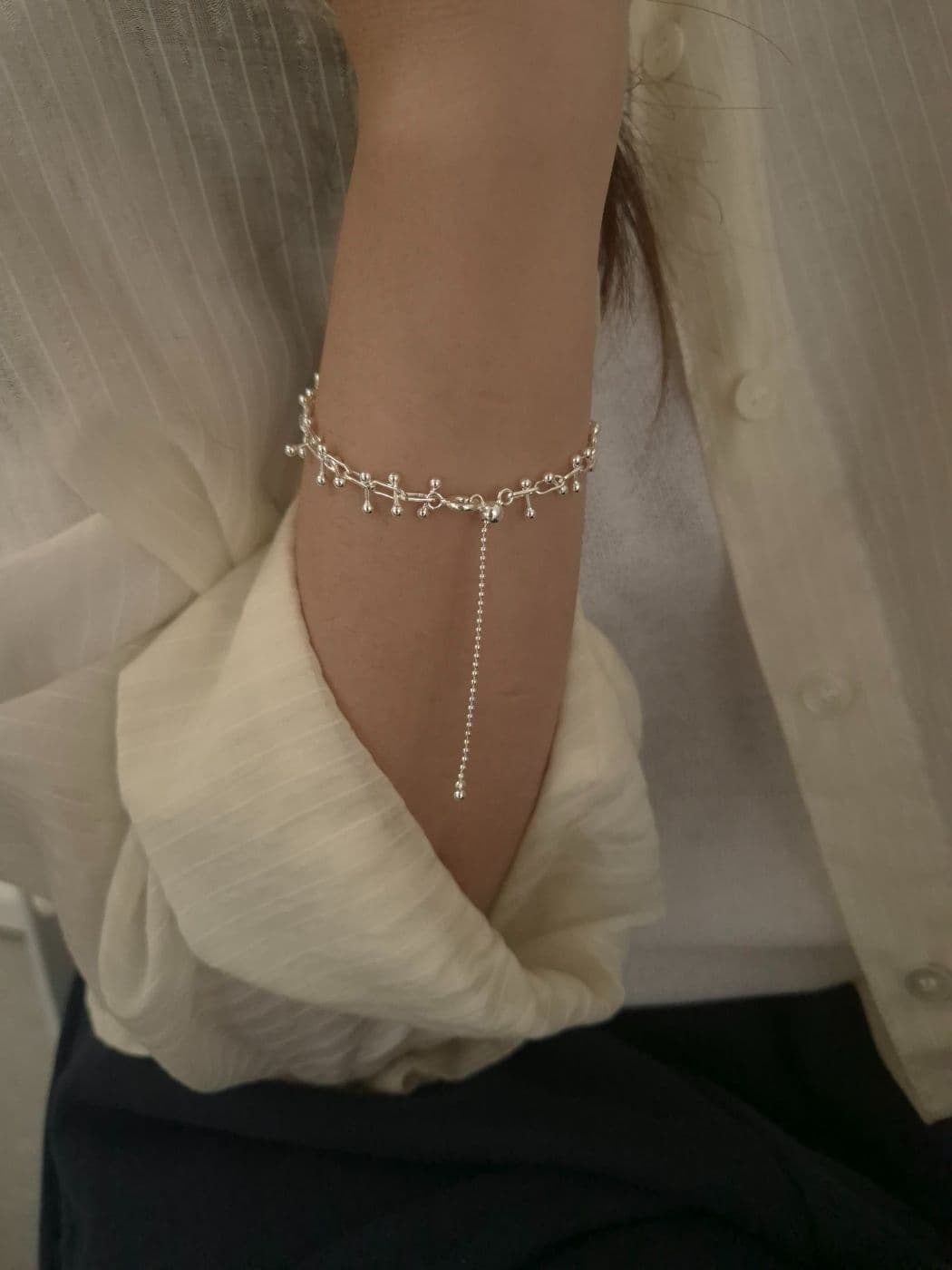 Silver 925 Silver Ball Chain Bracelet B260421525 - 이미지 8