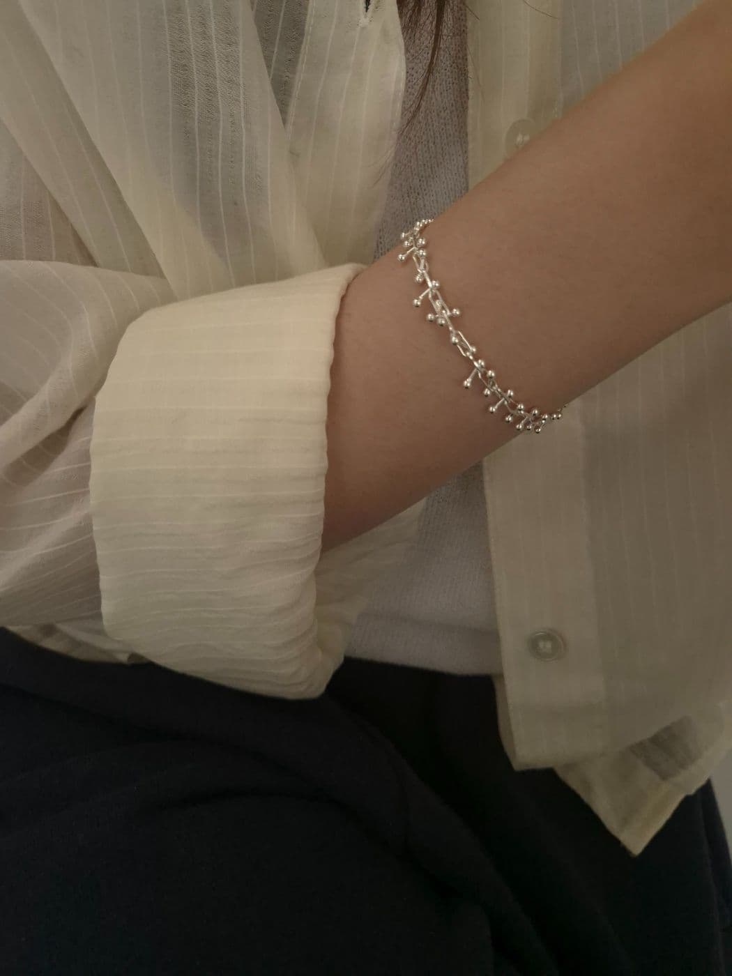Silver 925 Silver Ball Chain Bracelet B260421525 - 이미지 5