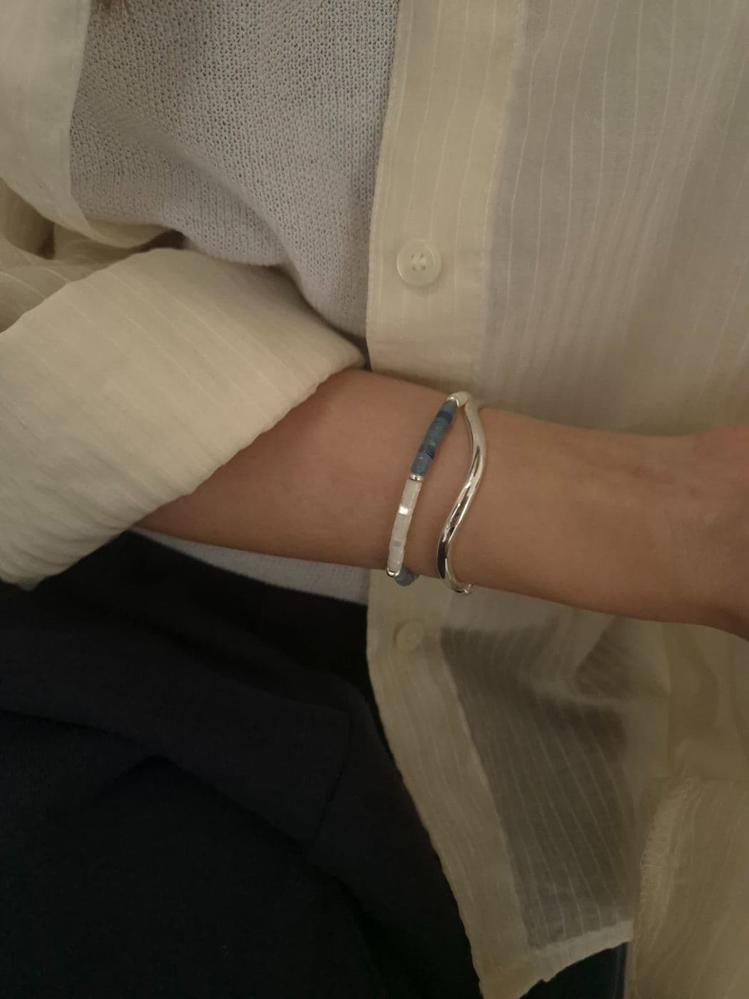Silver 925 Silver Ball Round Bangle B260497584 - 이미지 1