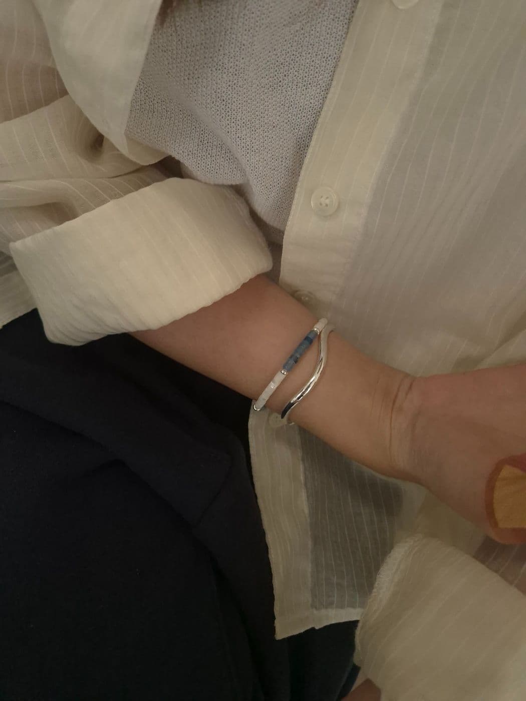 Silver 925 Silver Ball Round Bangle B260497584 - 이미지 3