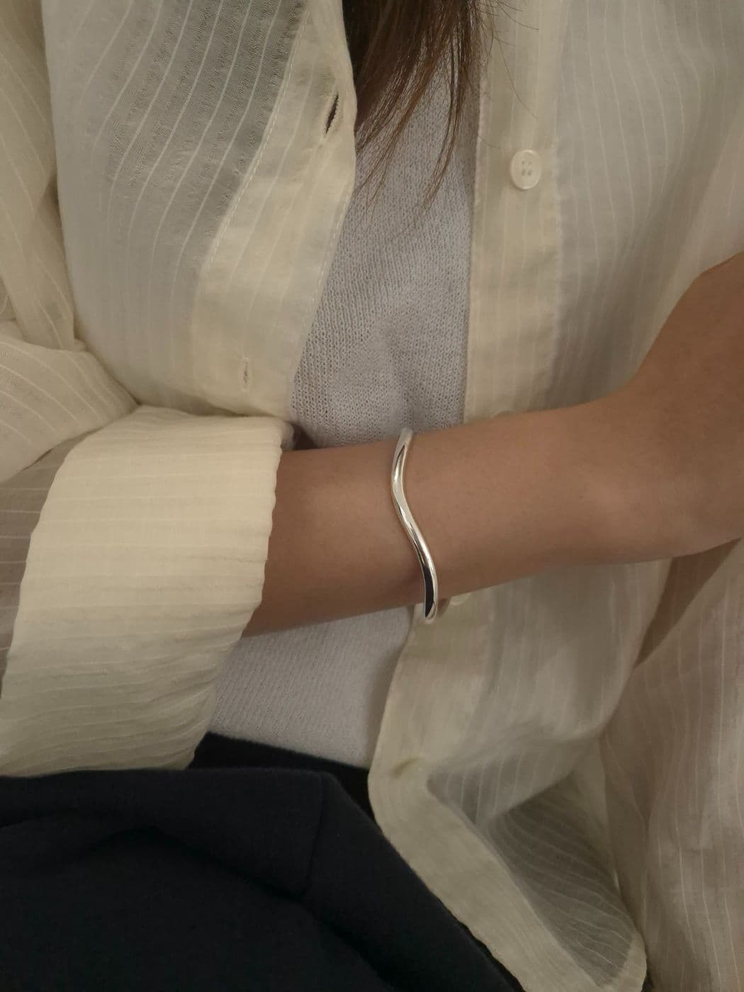 Silver 925 Silver Ball Round Bangle B260497584 - 이미지 6