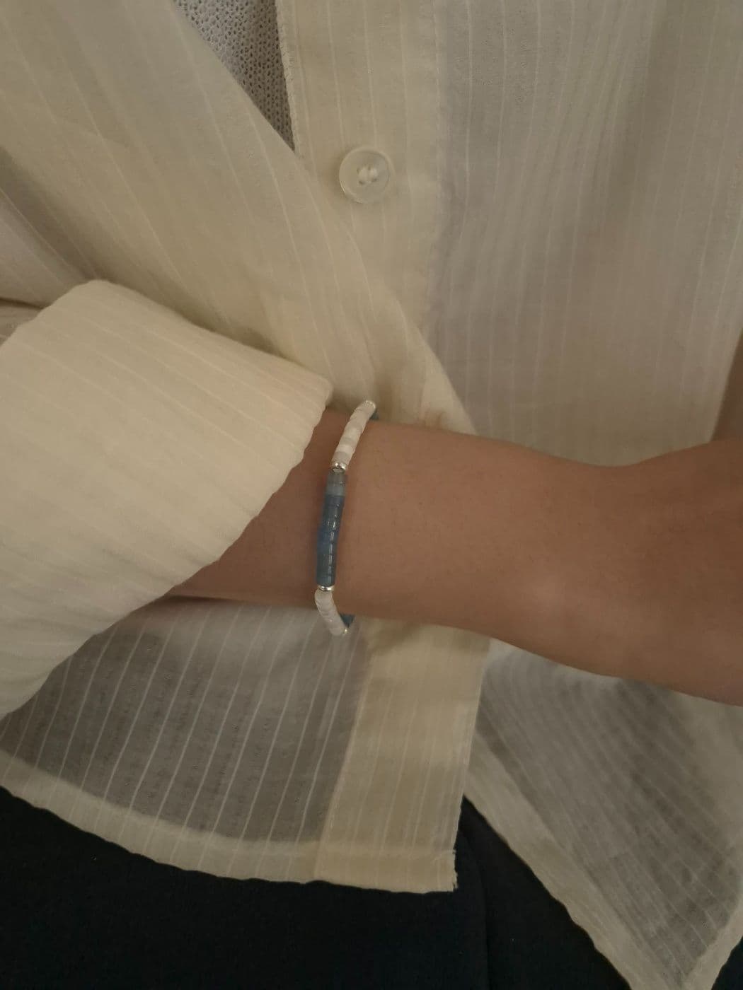 Silver 925 Aquamarine Mother-of-Pearl Handmade Bracelet B260541113 - 이미지 1