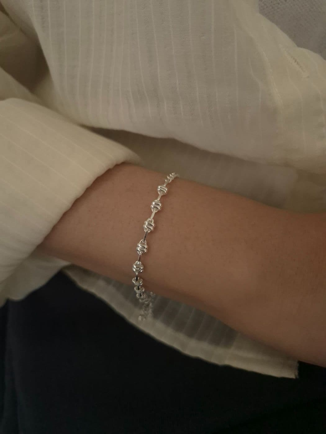 Silver 925 Double Ring Half Chain Bracelet B220739481 - 이미지 2