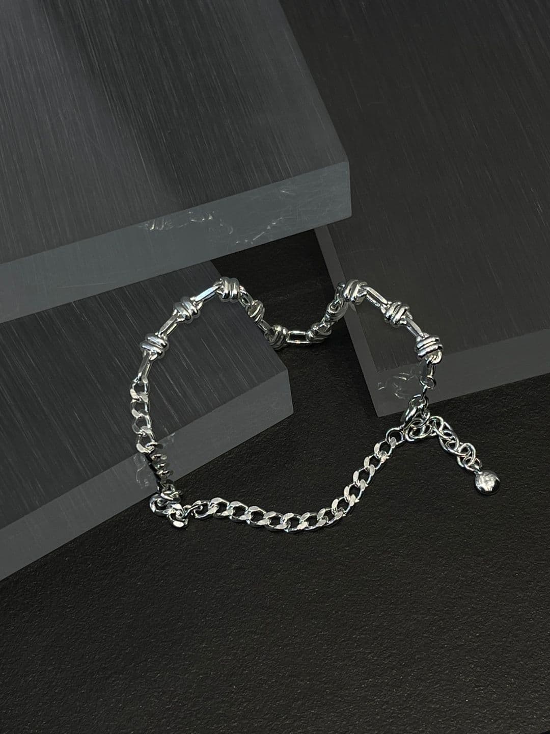 Silver 925 Double Ring Half Chain Bracelet B220739481 - 이미지 4