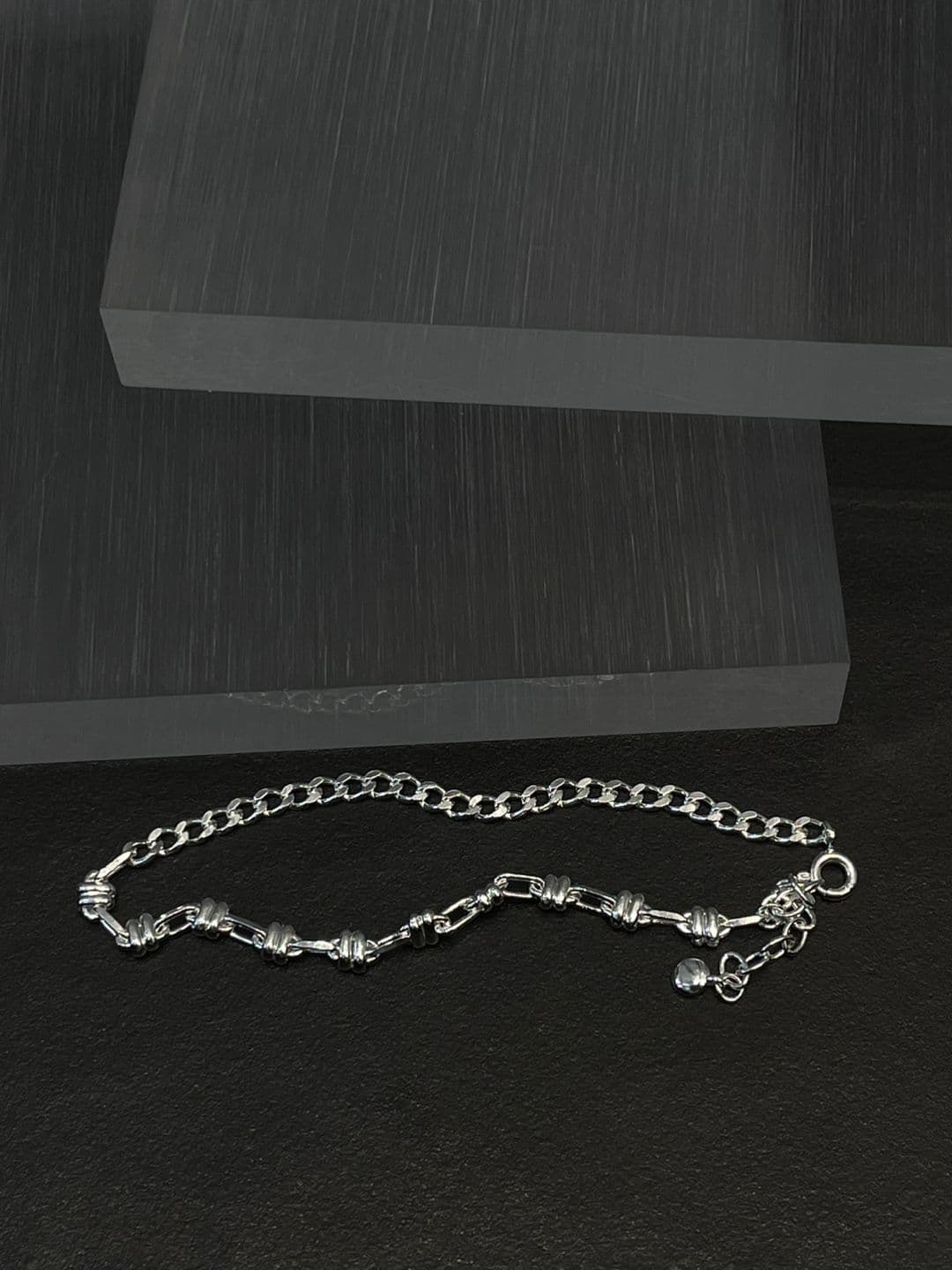Silver 925 Double Ring Half Chain Bracelet B220739481 - 이미지 5