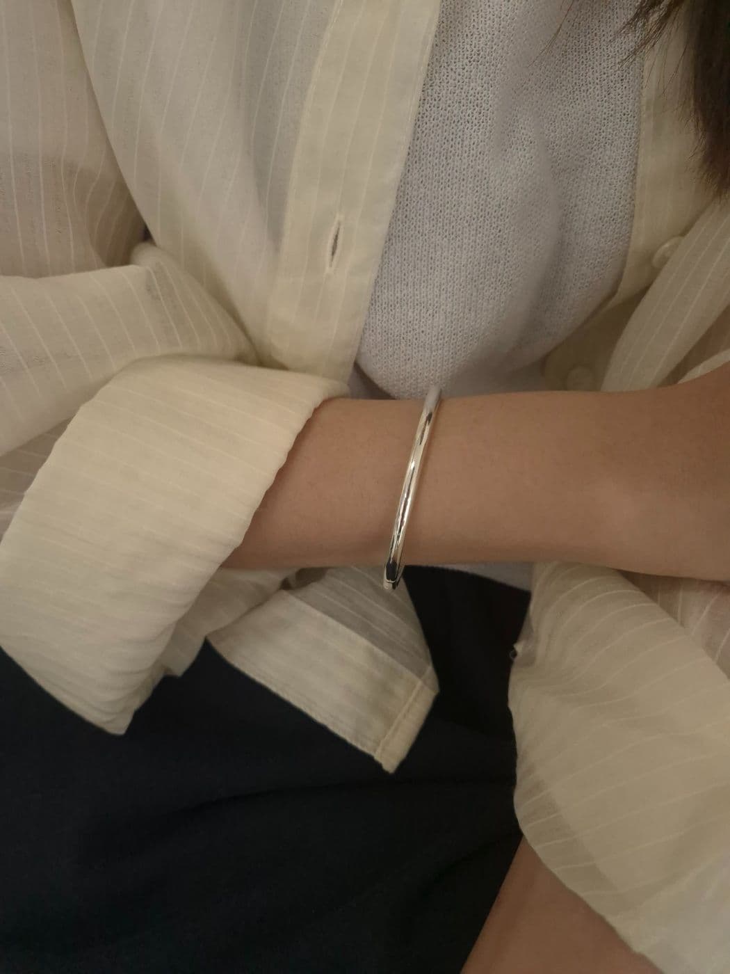 Silver 925 One-Touch Bold Bangle Bracelet B260422223 - 이미지 2