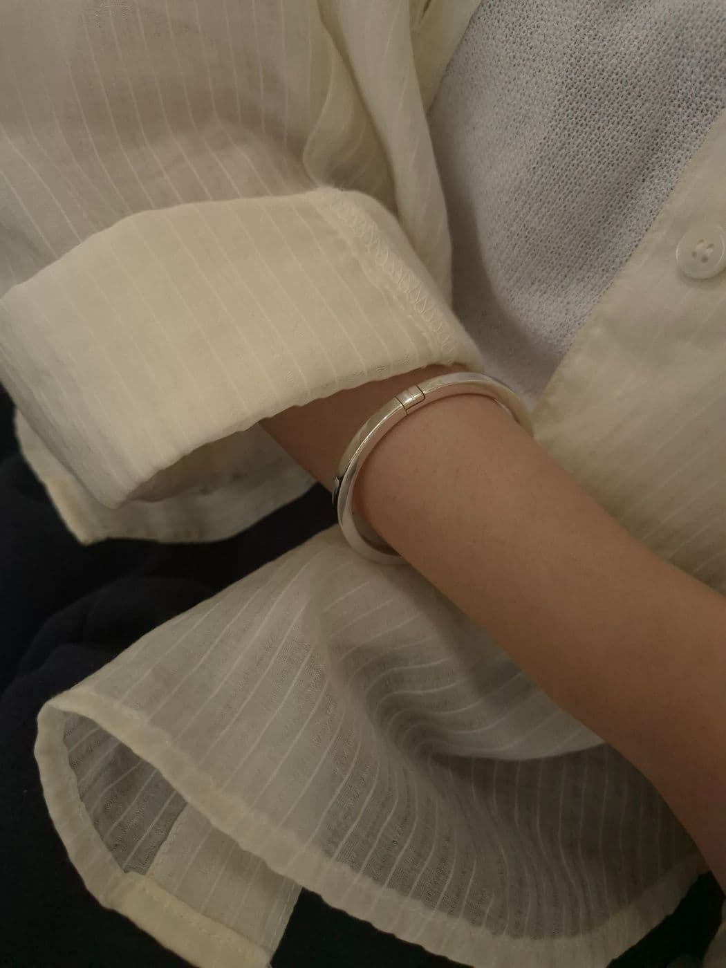 Silver 925 Edge One-Touch Bangle Bracelet B260449850 - 이미지 3