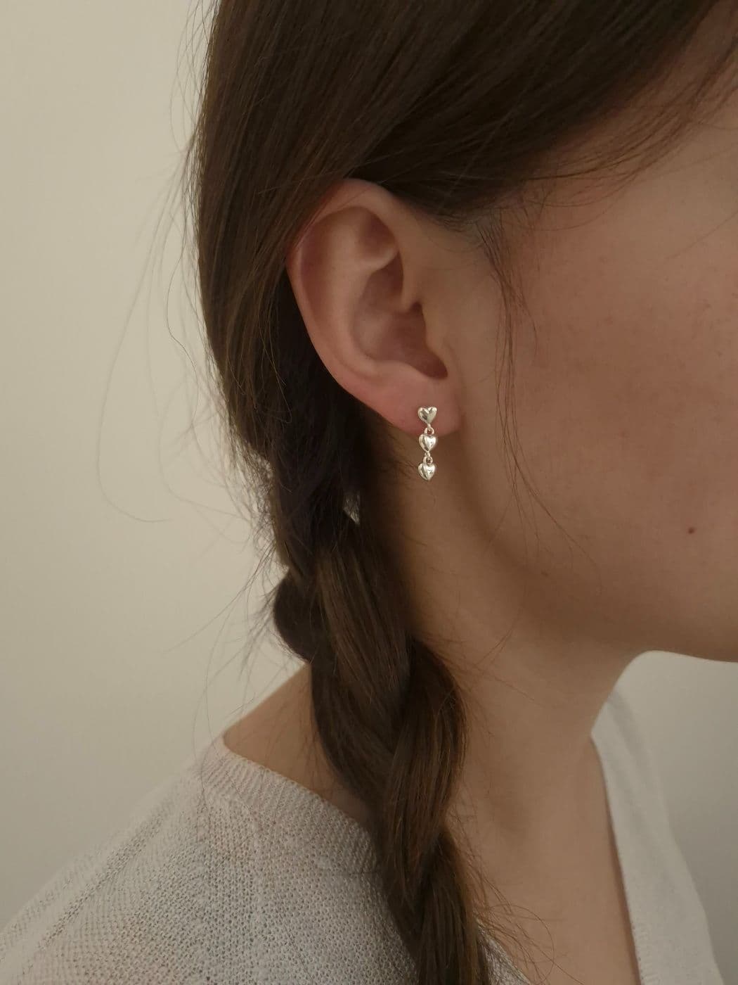 Silver 925 Heart and Heart Dangle Earrings E230769059 - 이미지 3