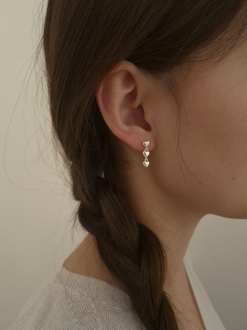 Silver 925 Heart and Heart Dangle Earrings E230769059 - 이미지 2