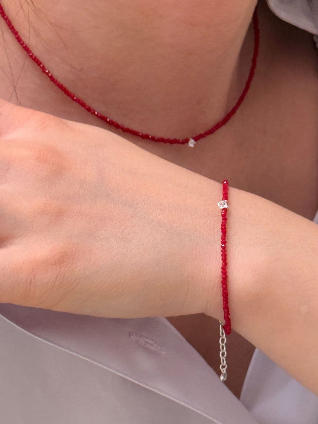 Silver 925 Red-Black Spinel Cubic Necklace N260558078 - 이미지 9
