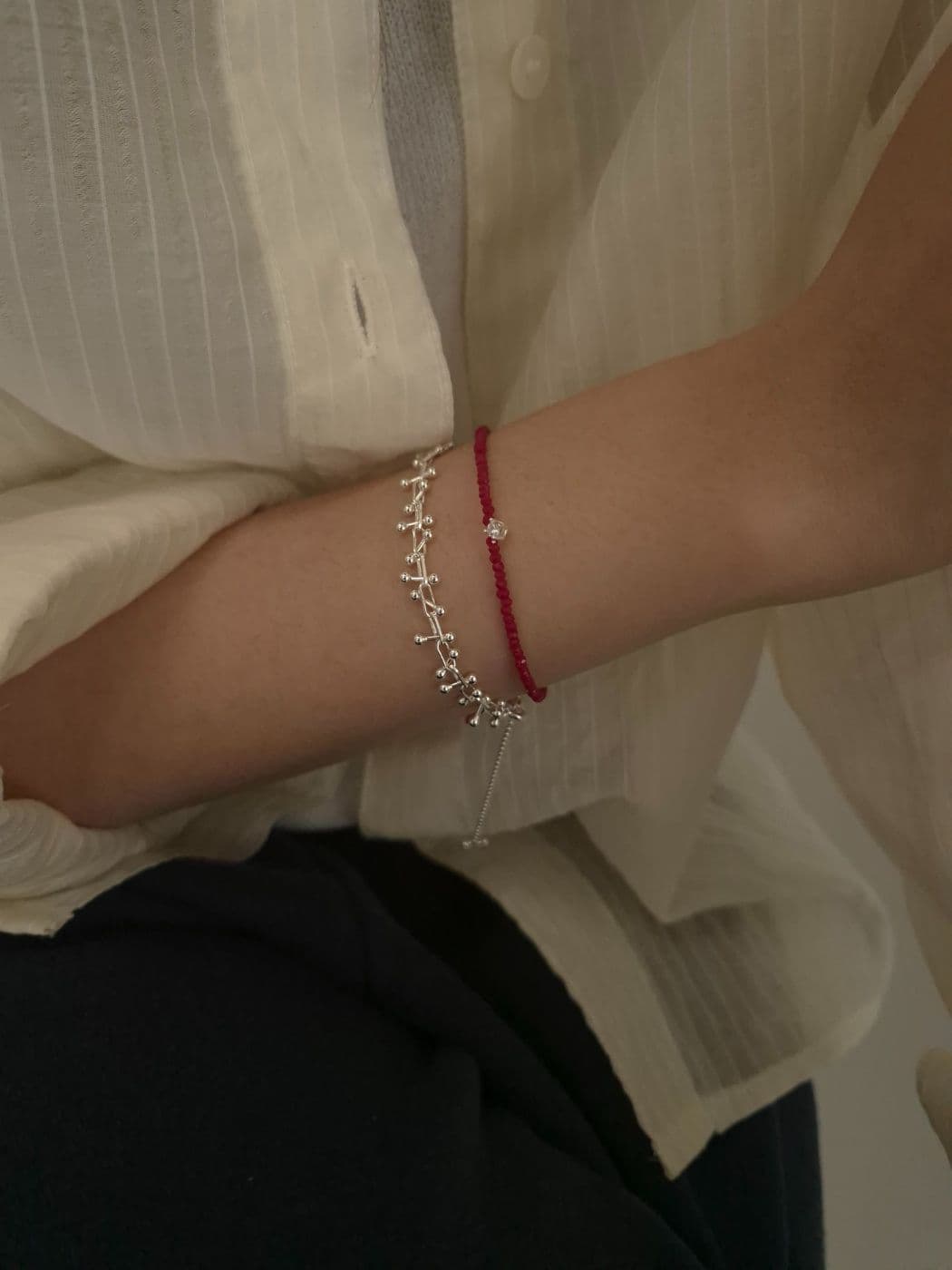 Silver 925 Red-Black Spinel Cubic Bracelet B260540907 - 이미지 7