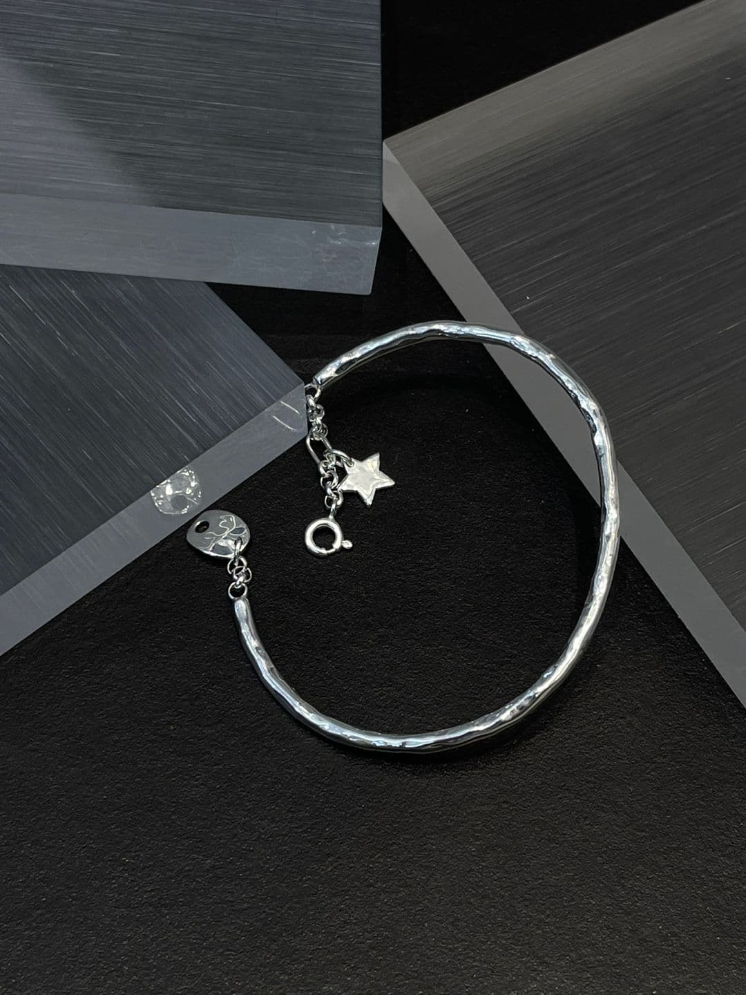 Silver 925 Rough Star Bangle Bracelet B260565111 - 이미지 9