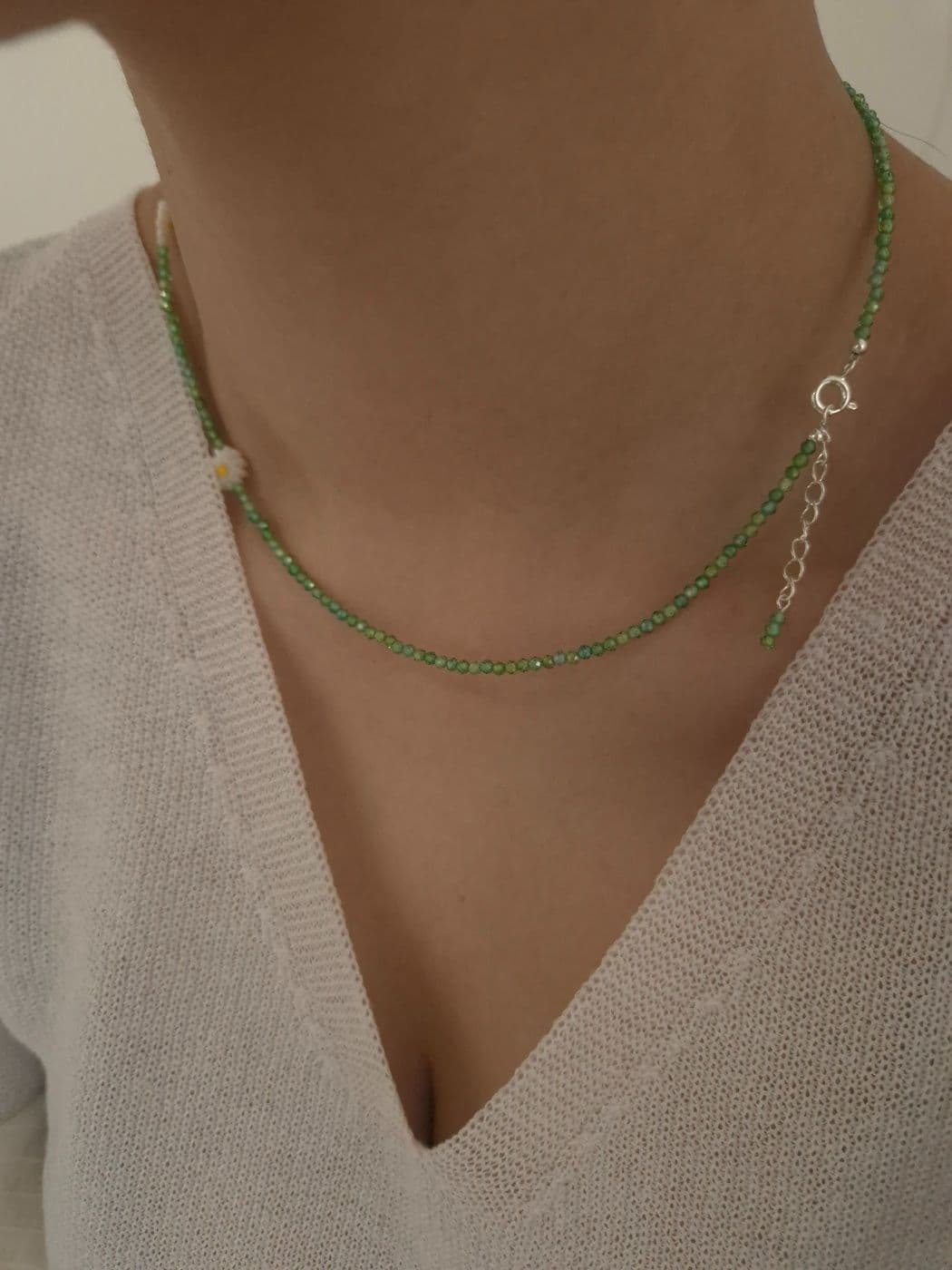 Silver 925 Green Cubic Freshwater Pearl Flower Necklace N260533742 - 이미지 4