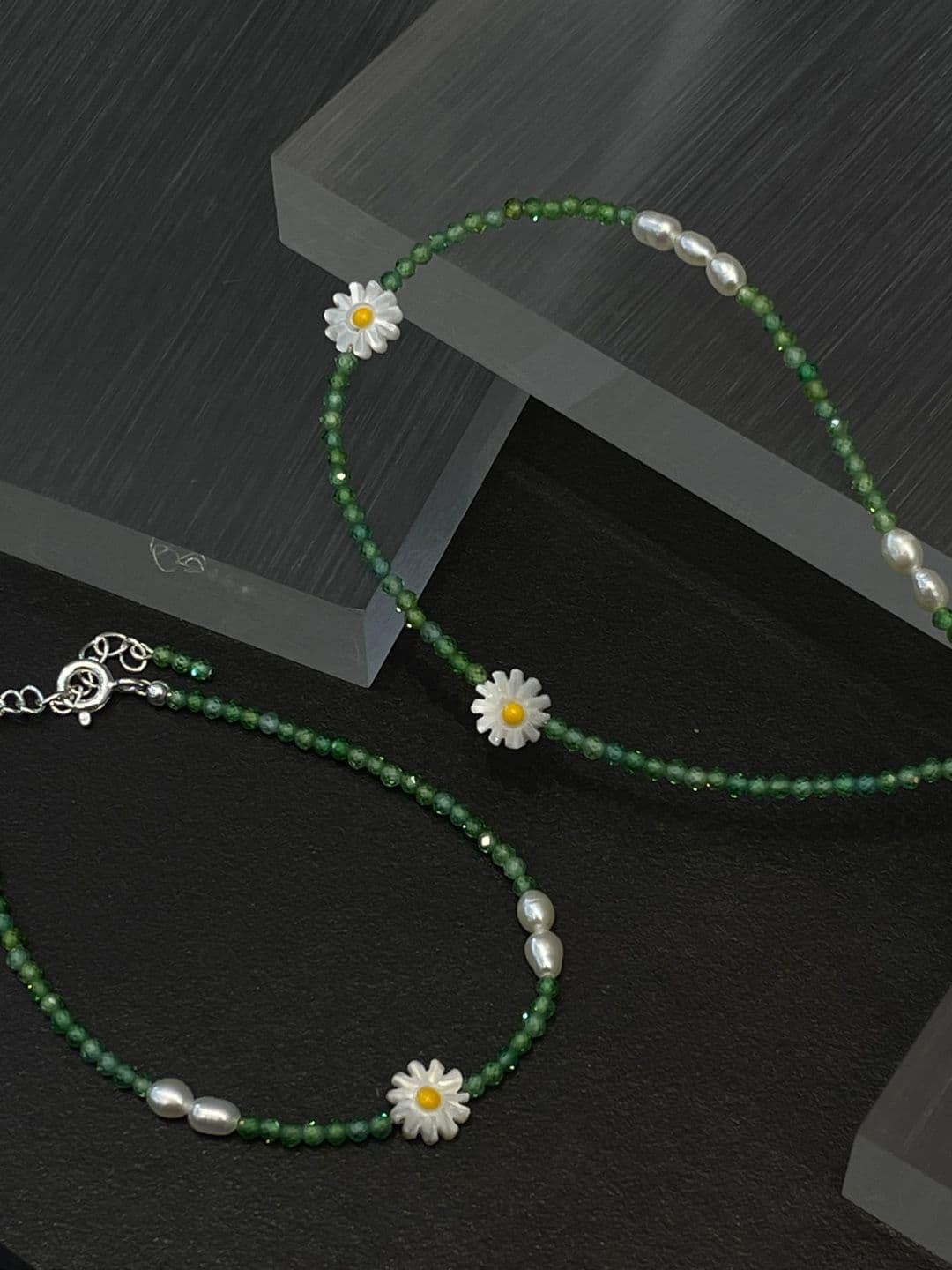 Silver 925 Green Cubic Freshwater Pearl Flower Necklace N260533742 - 이미지 7