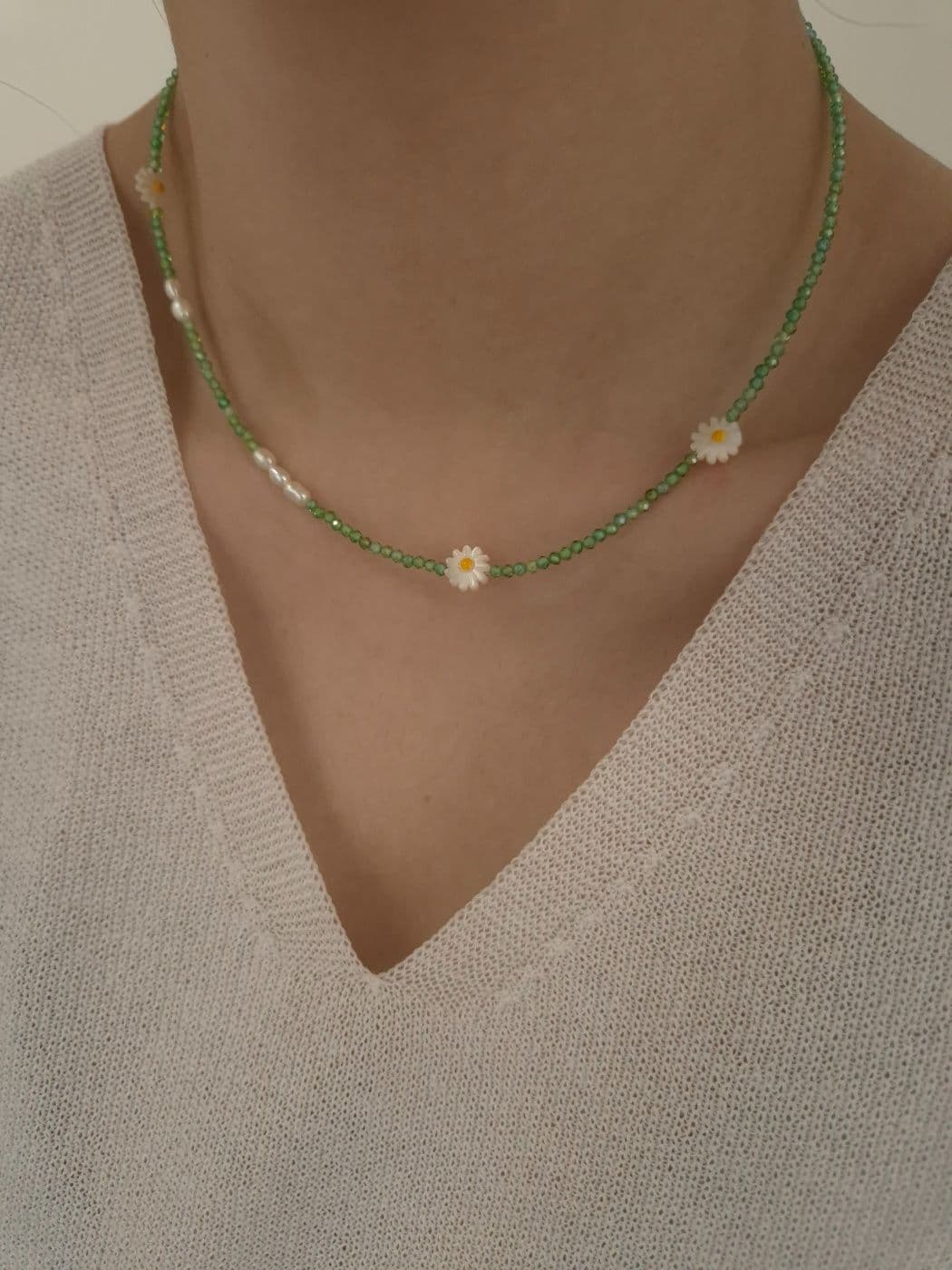 Silver 925 Green Cubic Freshwater Pearl Flower Necklace N260533742 - 이미지 2