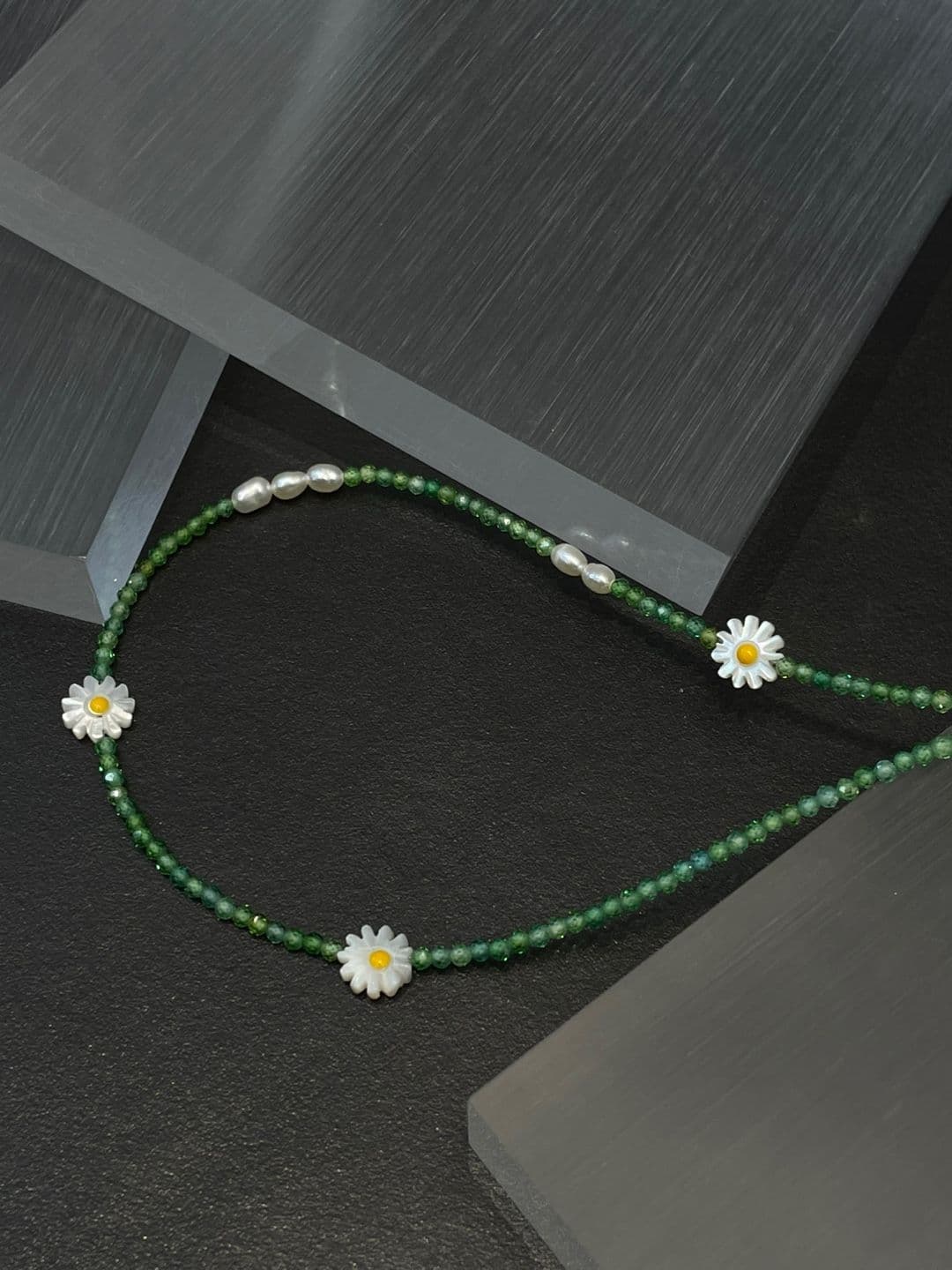 Silver 925 Green Cubic Freshwater Pearl Flower Necklace N260533742 - 이미지 5
